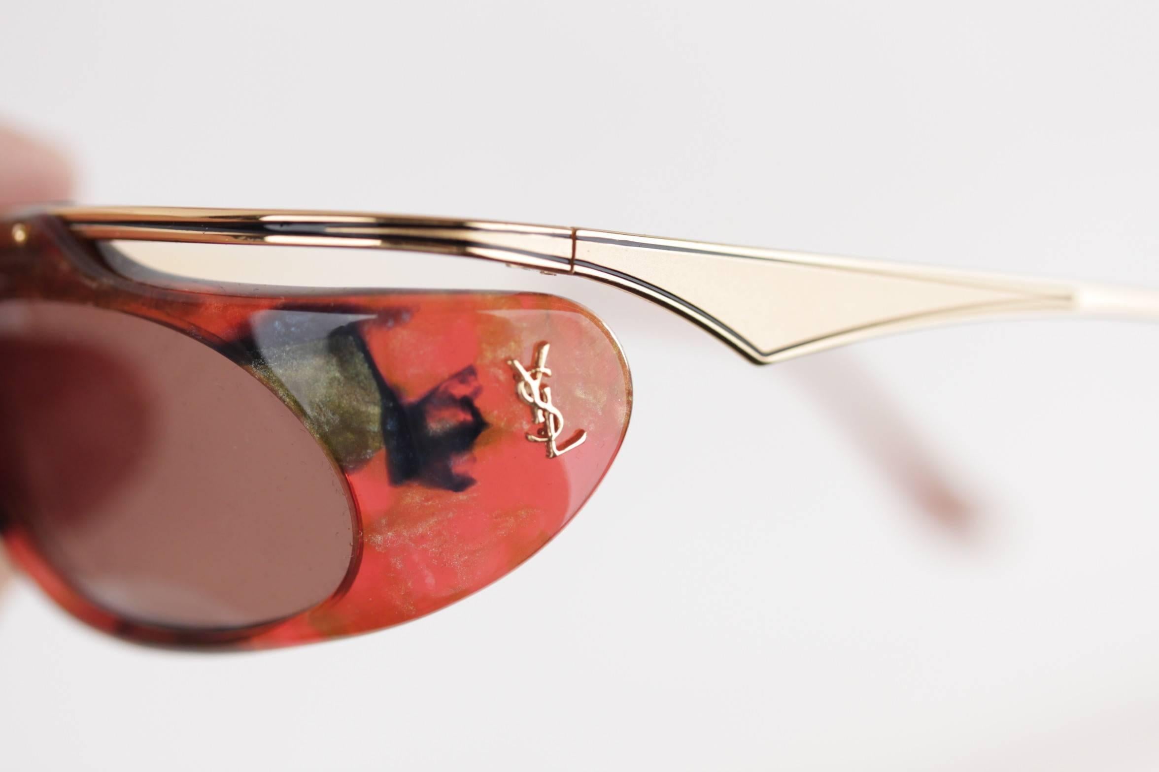 YVES SAINT LAURENT vintage multicolor & gold metal sunglasses 6509 130 w/CASE In Excellent Condition In Rome, Rome
