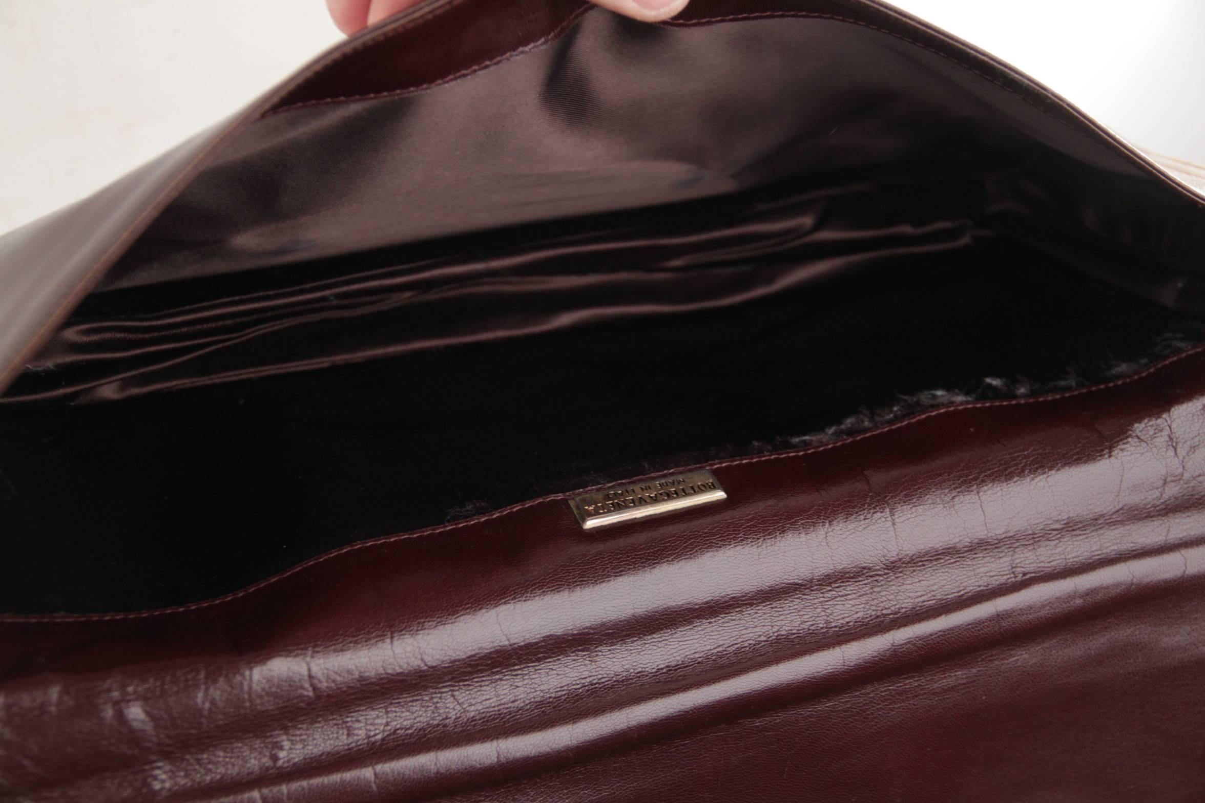 BOTTEGA VENETA Vintage Brown Leather OVERSIZED CLUTCH Handbag w/ WOOD Detail 4