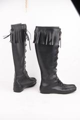 GUCCI Black Leather MOCASSINS Lace Up BOOTS Fringed SHOES Sz 37 1/2