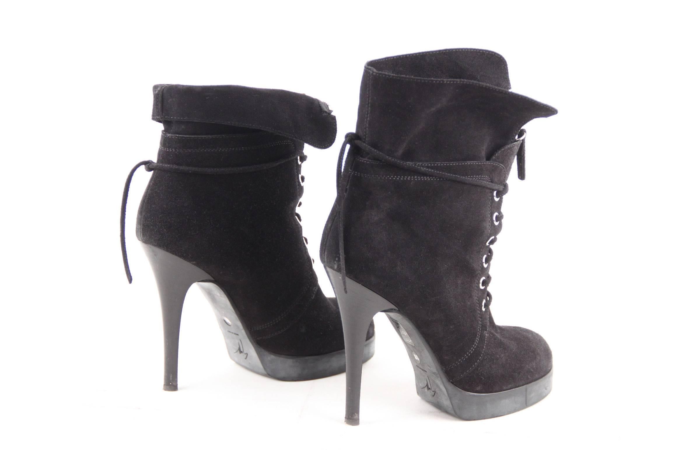 Women's GIUSEPPE ZANOTTI DESIGN Black Suede ANKLE BOOTS Stiletto HEELS Sz 39