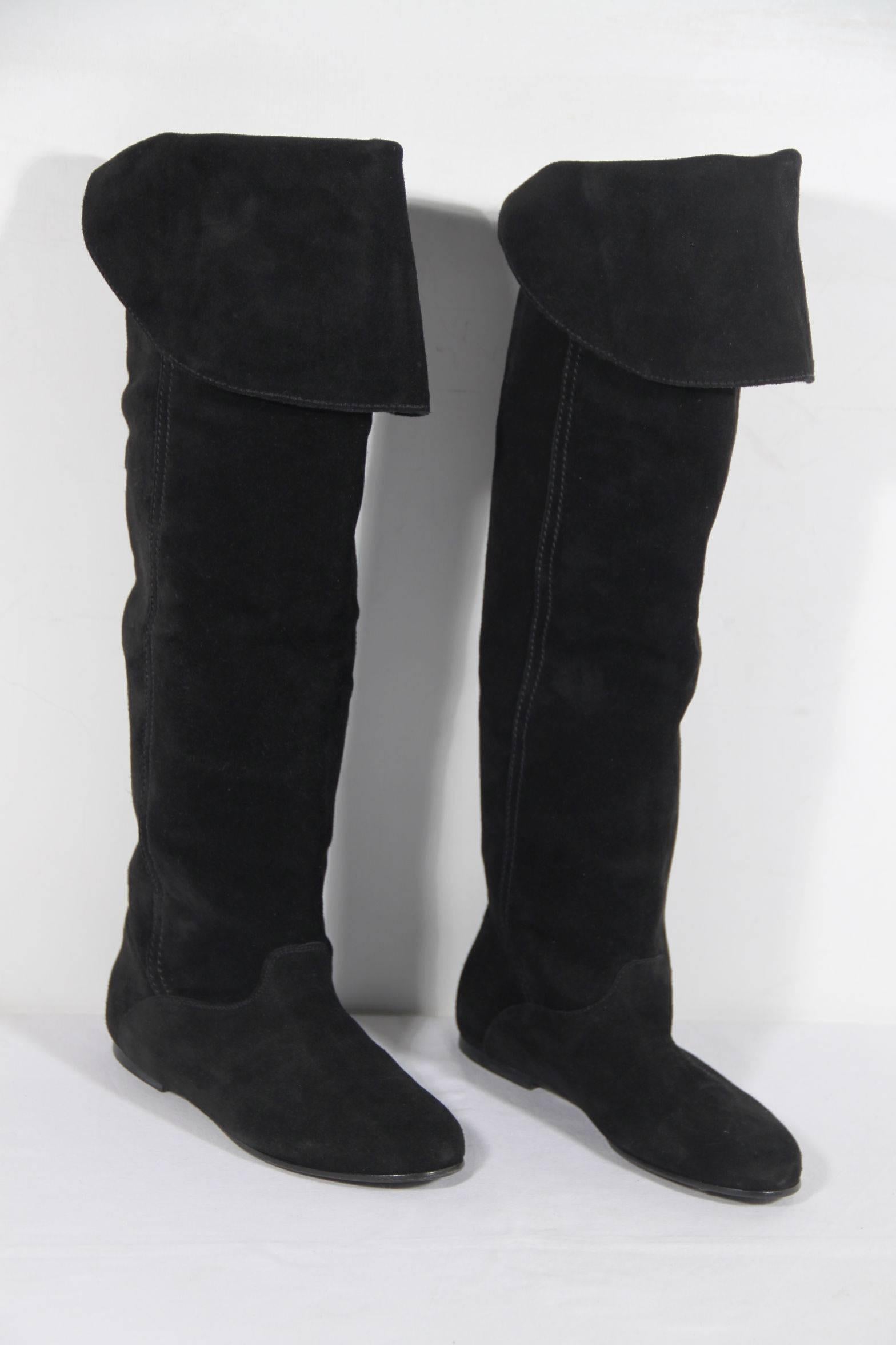 Women's WEEKEND by MAX MARA Italian Black Suede FLAT Knee BOOTS Shoes SIZE 37