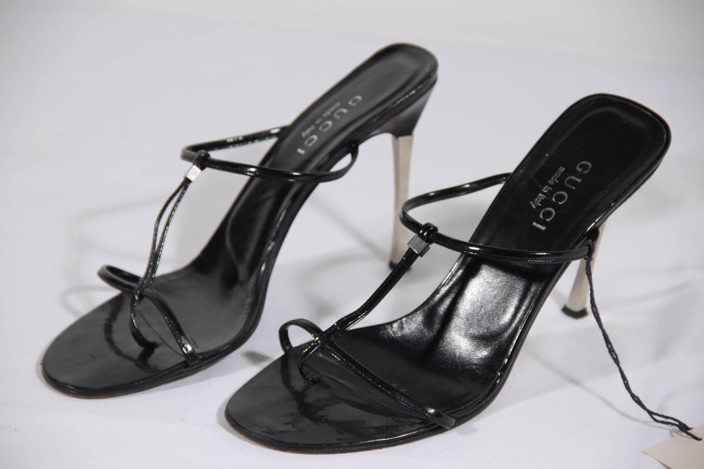 Gucci Black Leather Heeled Sandals Shoes with Stiletto Heels  In Excellent Condition In Rome, Rome