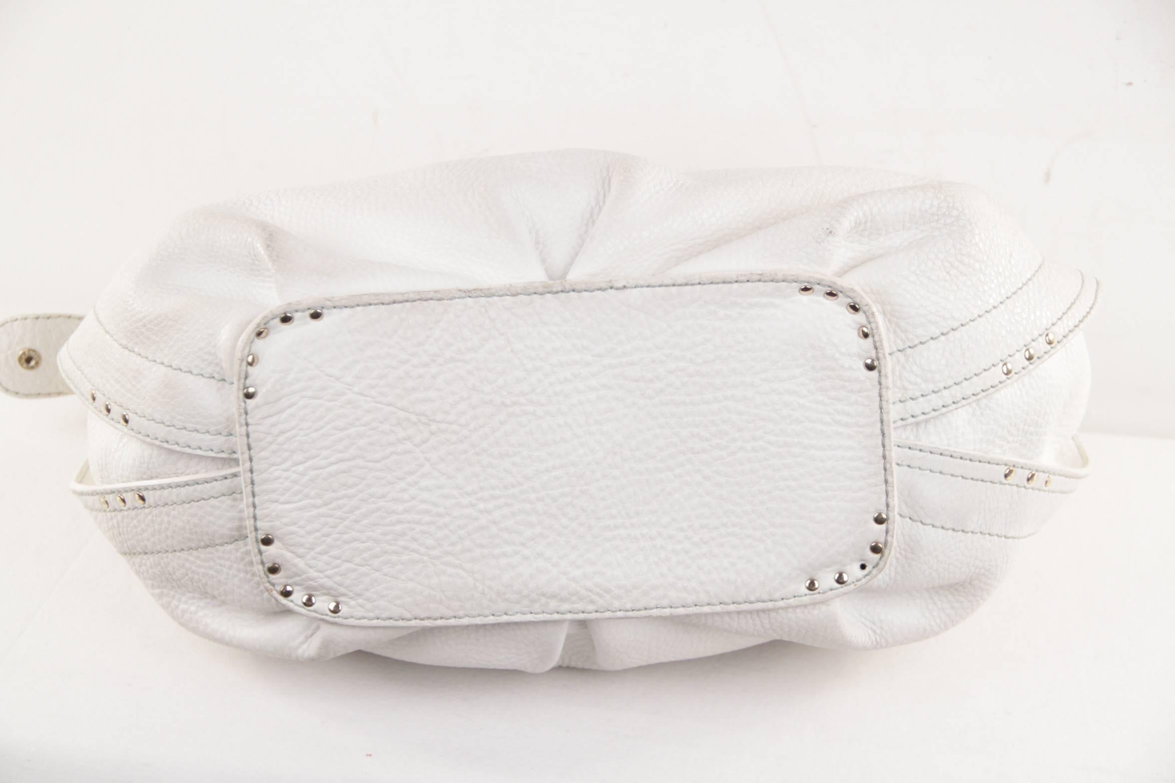 Gray CELINE PARIS White Leather SHOULDER BAG Handbag TOTE w/ STUDS Detailing