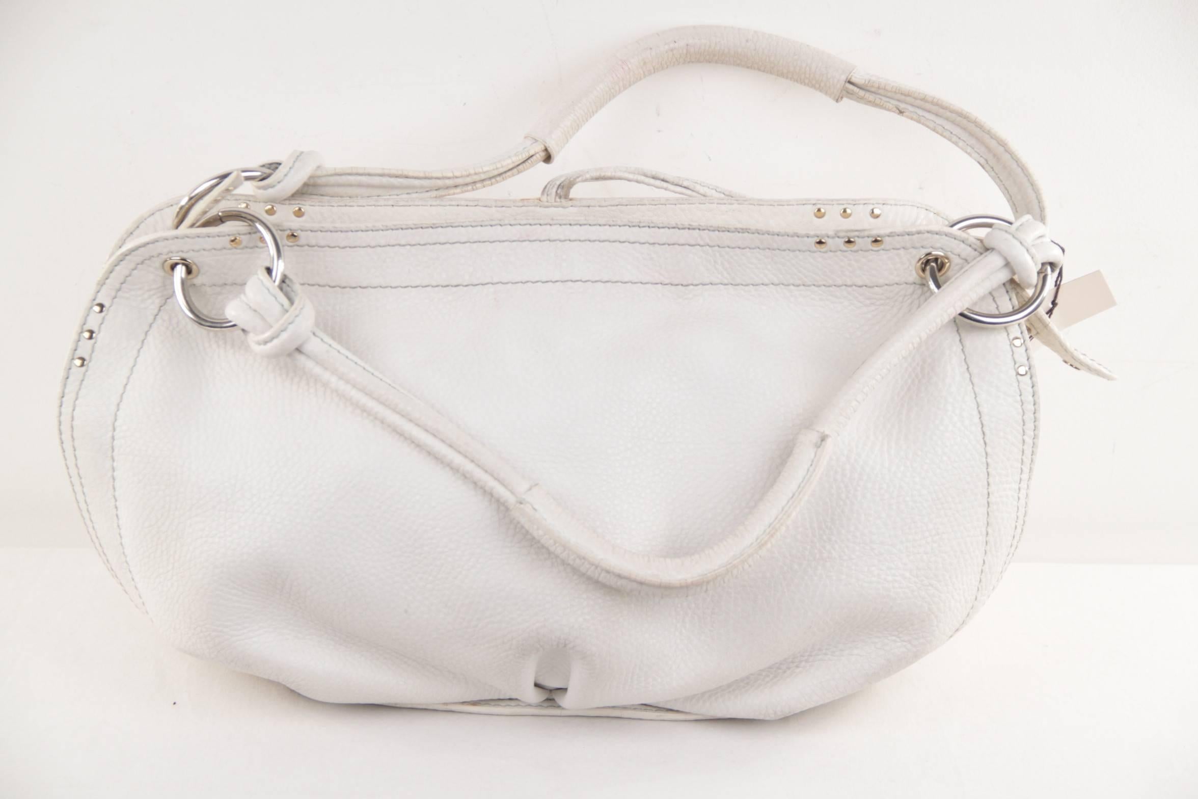 CELINE PARIS White Leather SHOULDER BAG Handbag TOTE w/ STUDS Detailing In Good Condition In Rome, Rome