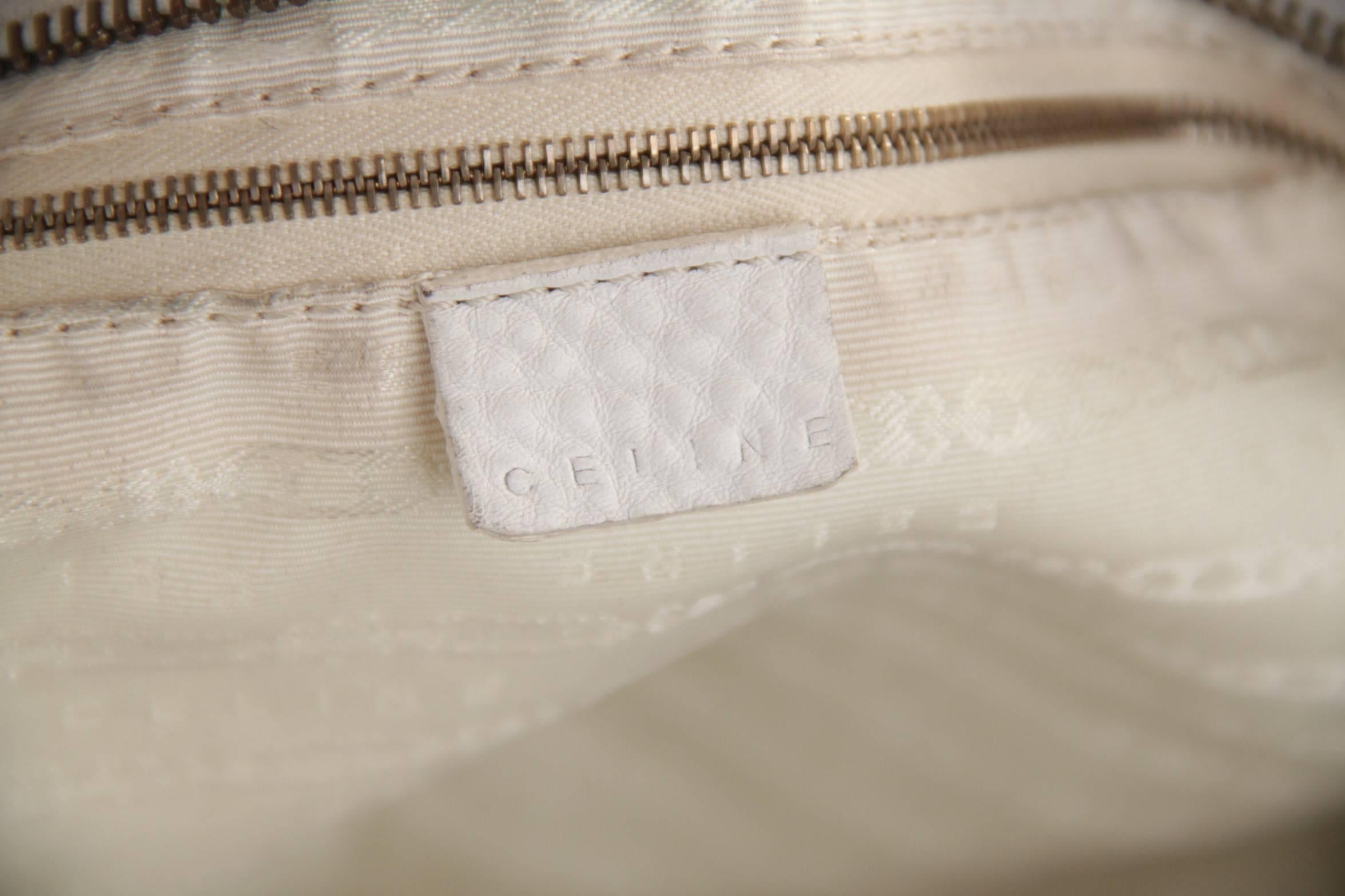 CELINE PARIS White Leather SHOULDER BAG Handbag TOTE w/ STUDS Detailing 2