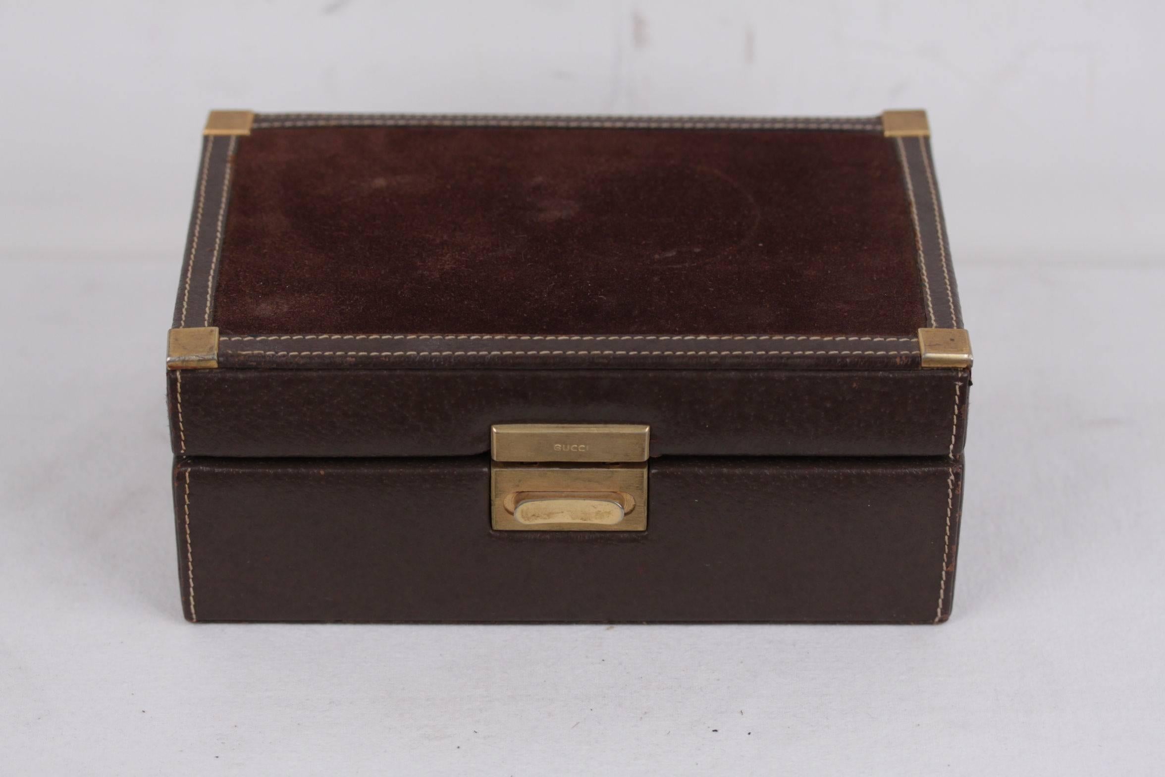 GUCCI Italian VINTAGE Brown Suede & Leather JEWELRY BOX Case 2