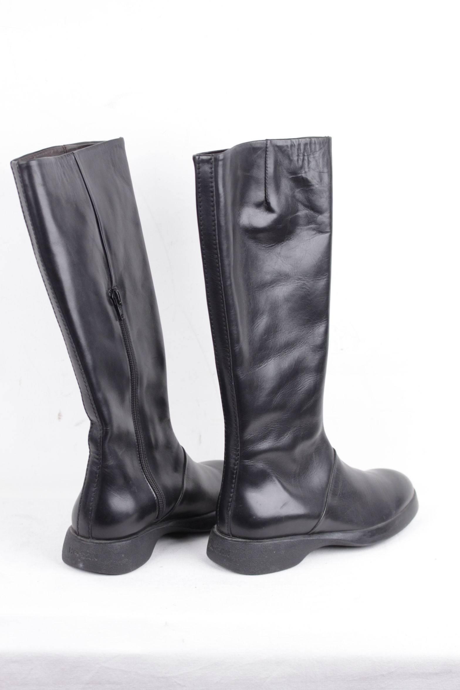 HOGAN Italian Black Leather BOOTS Shoes w/ RUBBER Sole SIZE 36 IT  In Good Condition In Rome, Rome