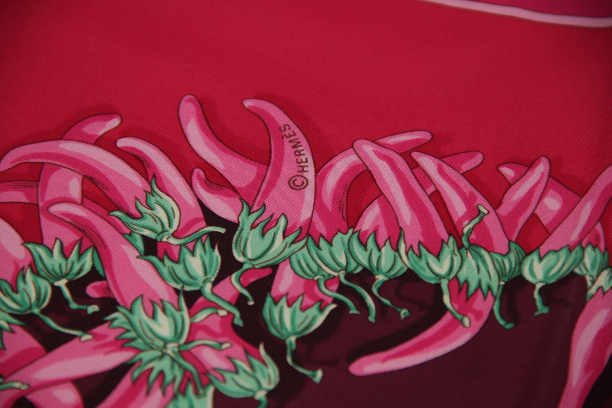 HERMES PARIS Pink AUX PAYS DES EPICES Silk SCARF by Anne Faivre w/ BOX  1