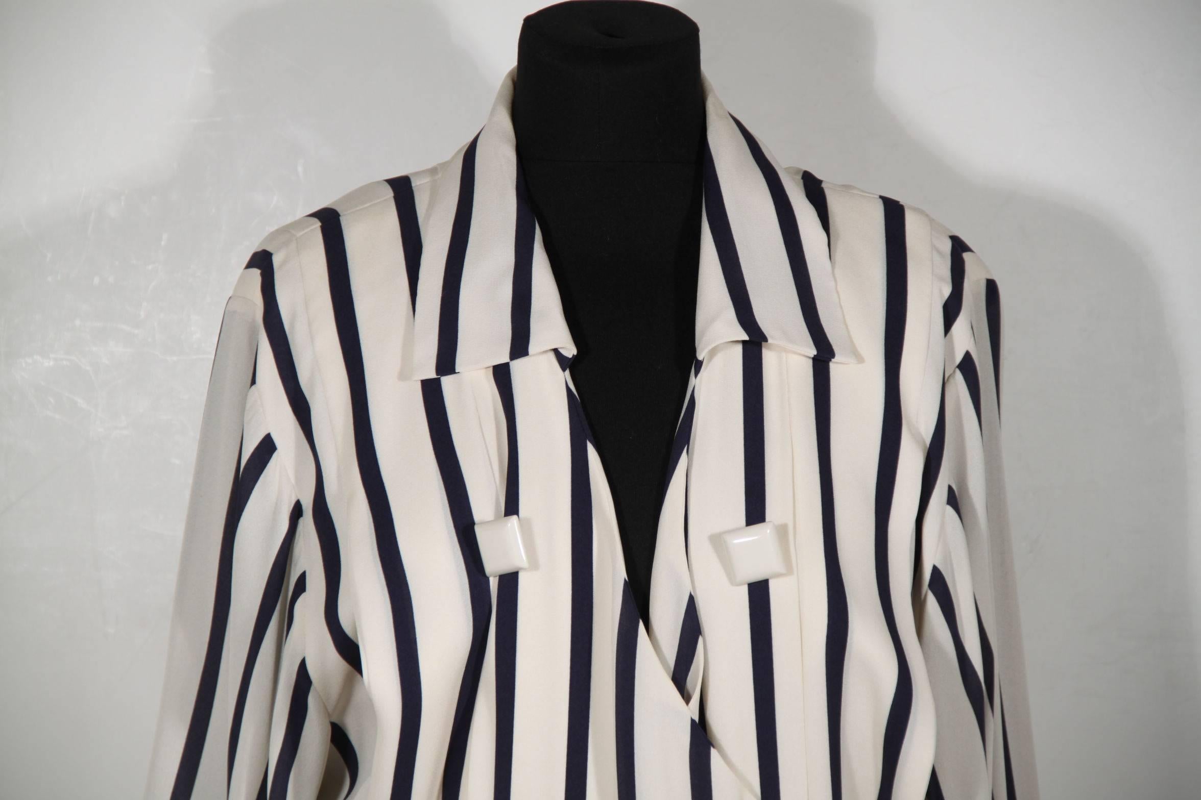 Gray Andrea Odicini Italian Authentic Vintage White and Navy Striped Shirt Dress