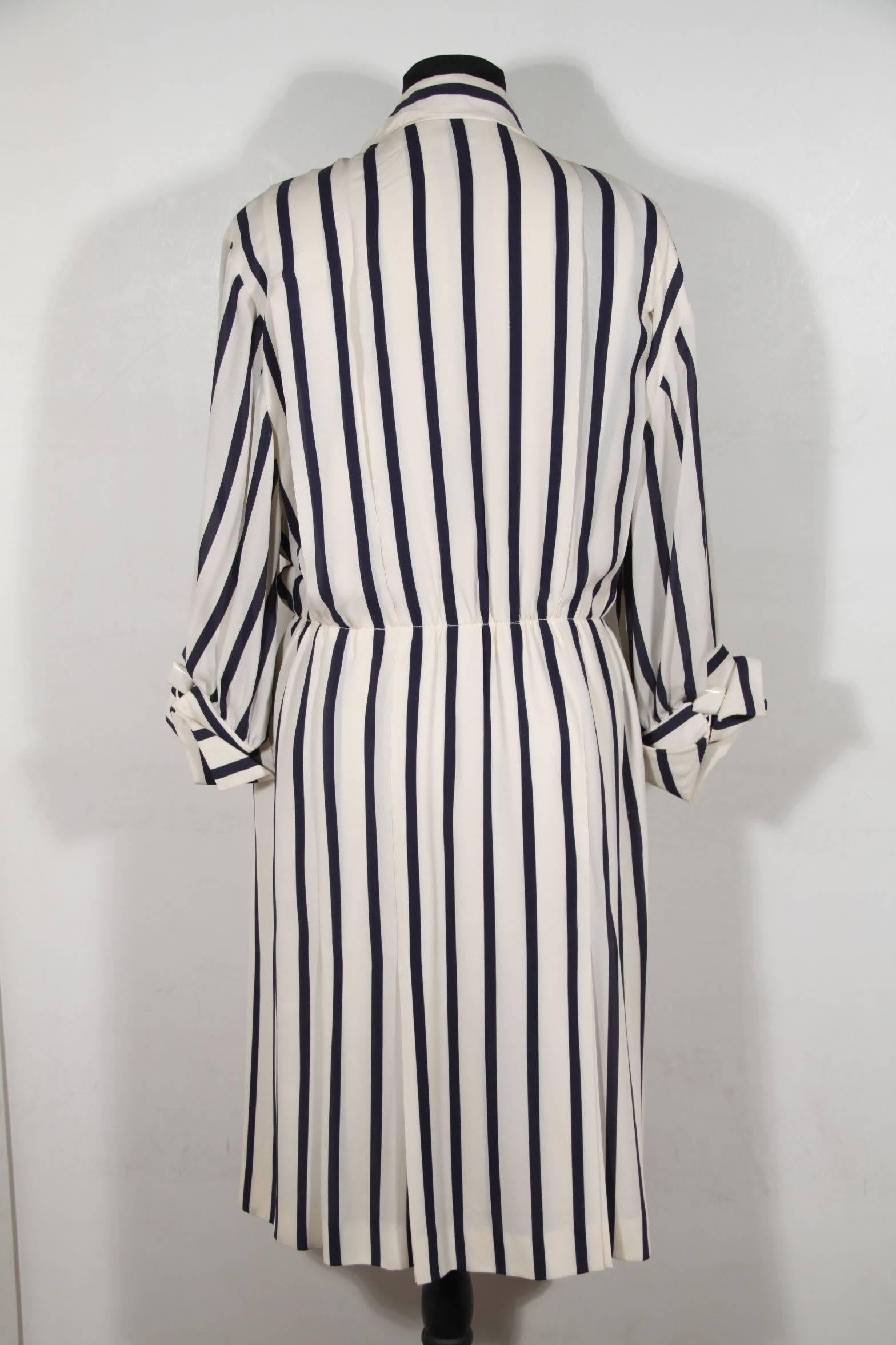 Andrea Odicini Italian Authentic Vintage White and Navy Striped Shirt Dress 1