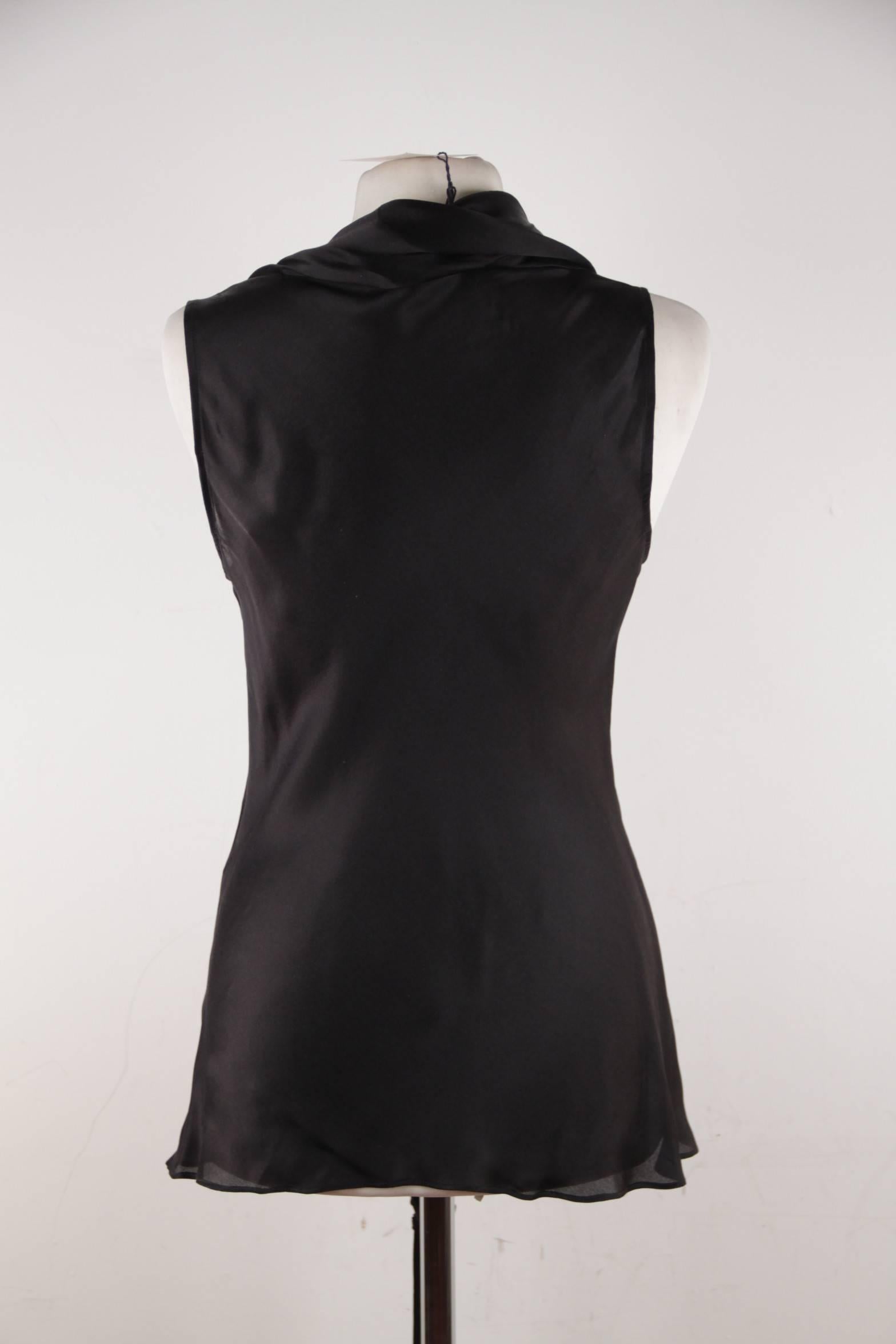 Women's ALEXANDER McQUEEN Black Silk Sleeveless BLOUSE Top w/ TIE NECK Detail 42 IT