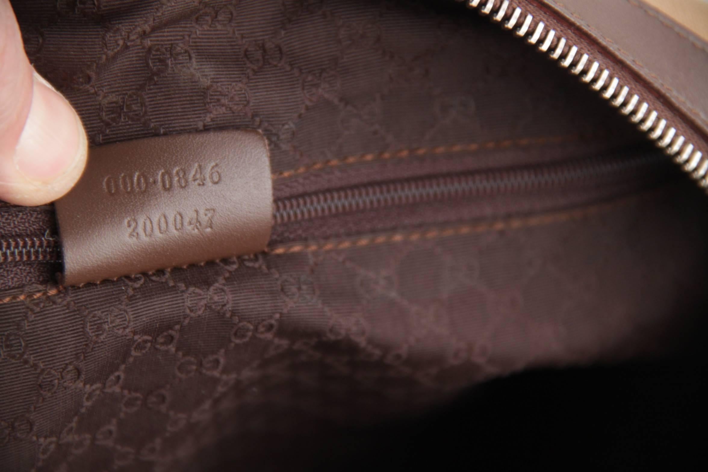 Gucci Italian Tan Canvas Boston Bag Handbag Tote with Brown and Yellow Stripes 5