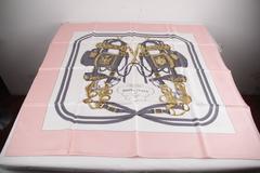 HERMES PARIS Vintage Silk SCARF BRIDES DE GALA Hugo Grygkar 1957 Pink