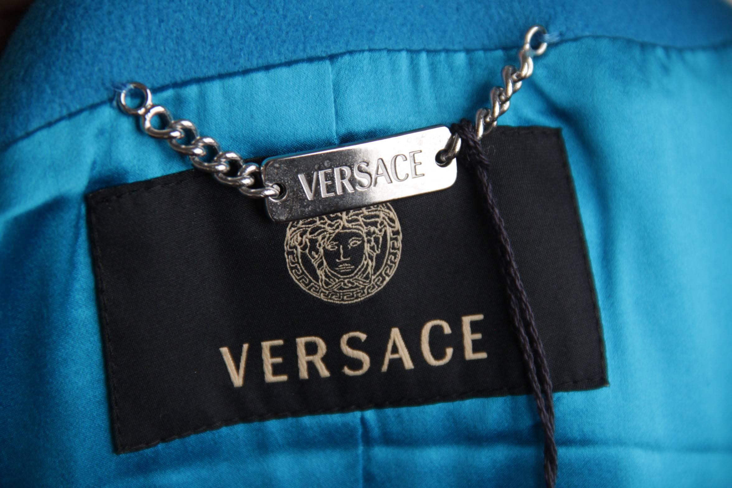 VERSACE Turquoise Wool BUSTIER DRESS & COAT Set SUIT 2007 Fall Collection 40 5