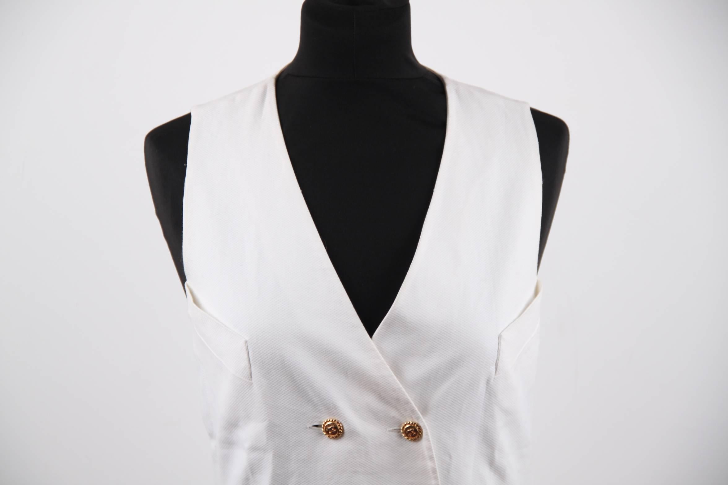 Women's CHANEL BOUTIQUE White DOUBLE BREASTED VEST Waistcoat w/ CC LOGO Buttons