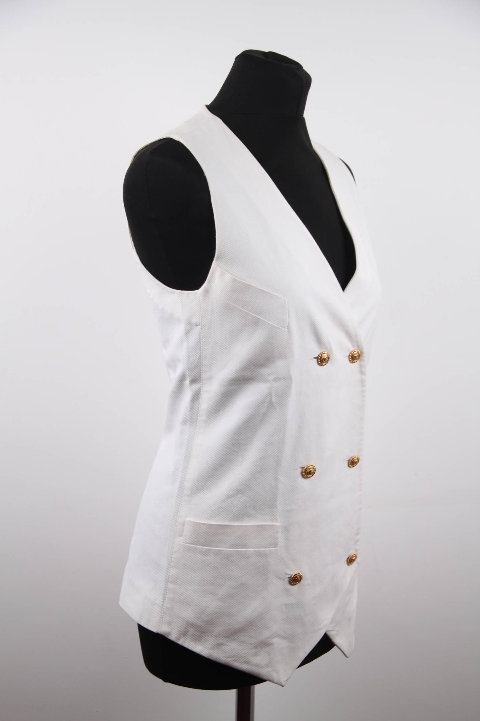 Gray CHANEL BOUTIQUE White DOUBLE BREASTED VEST Waistcoat w/ CC LOGO Buttons