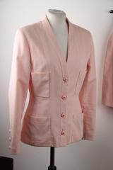 CHANEL Vintage Pink Cotton SUIT BLAZER Jacket & PENCIL SKIRT Size 36 FR