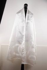 CHANEL Italian White Jacquard Silk SKYLINE SCARF Shawl STOLE CC Logo w/ BOX