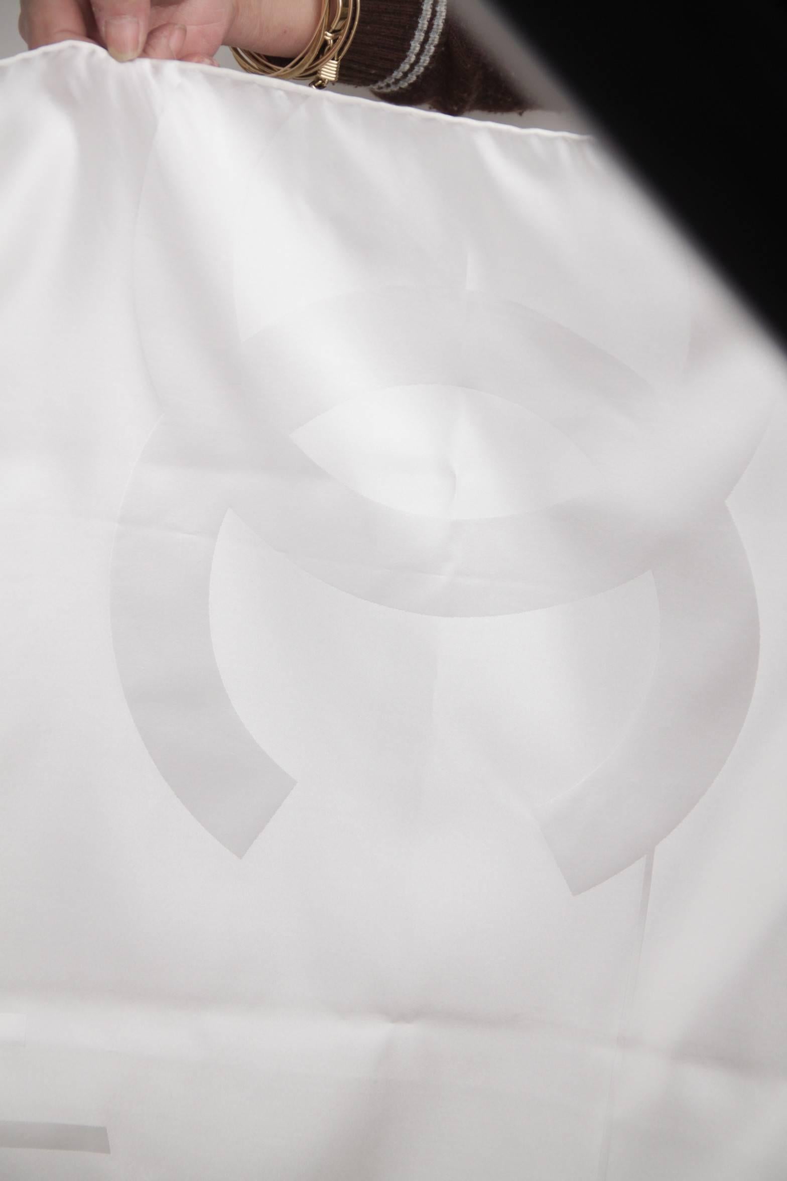 CHANEL Italian White Jacquard Silk SKYLINE SCARF Shawl STOLE CC Logo w/ BOX  1