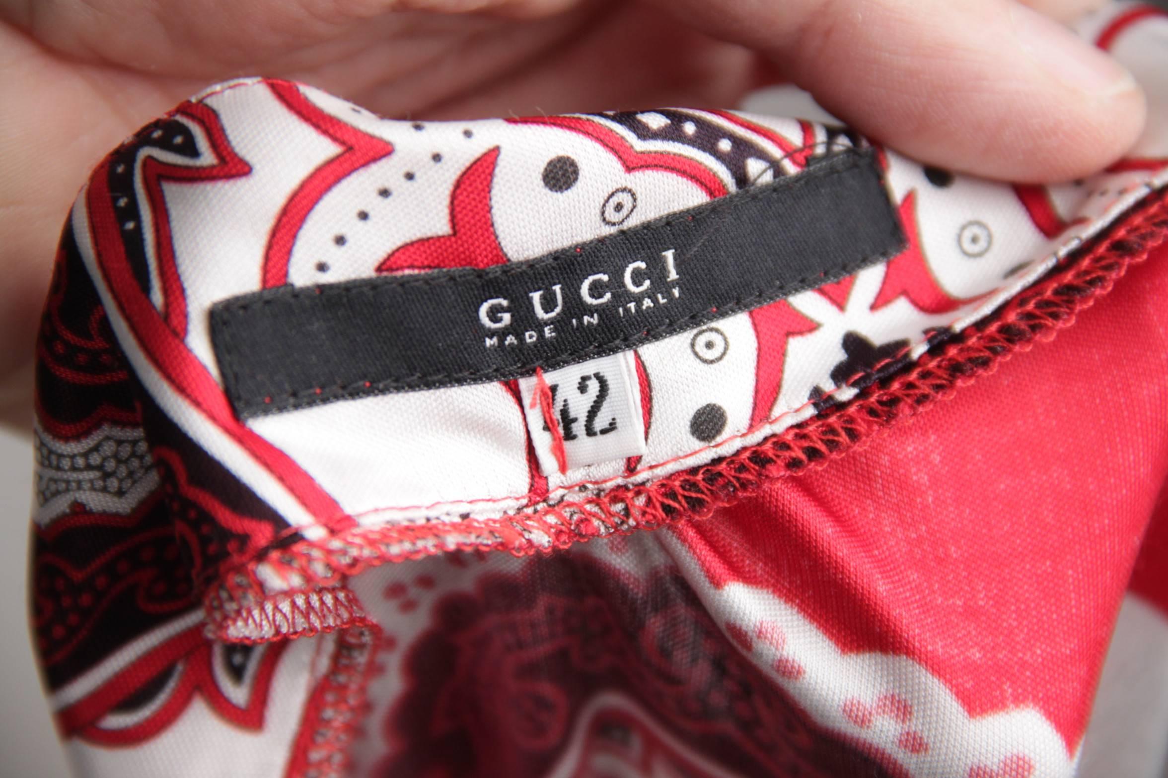 GUCCI Red BANDANA Print Jersey HALTERNECK TOP & Straight SKIRT Set Sz 42 IT In Good Condition In Rome, Rome