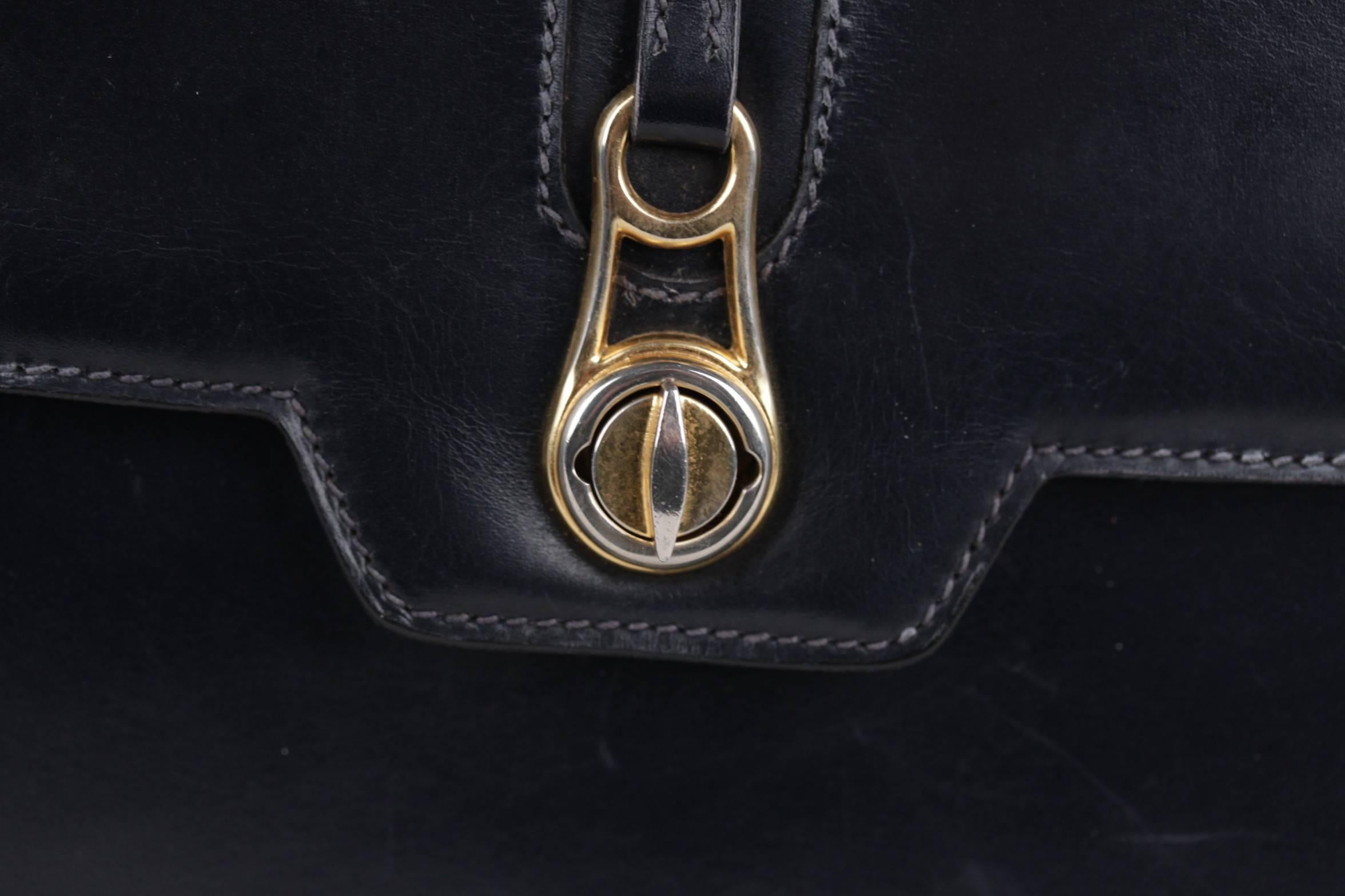 GUCCI Italienisch VINTAGE Marineblau Leder Tote HANDBAG Geldbörse TOP HANDLE BAG im Zustand „Gut“ in Rome, Rome