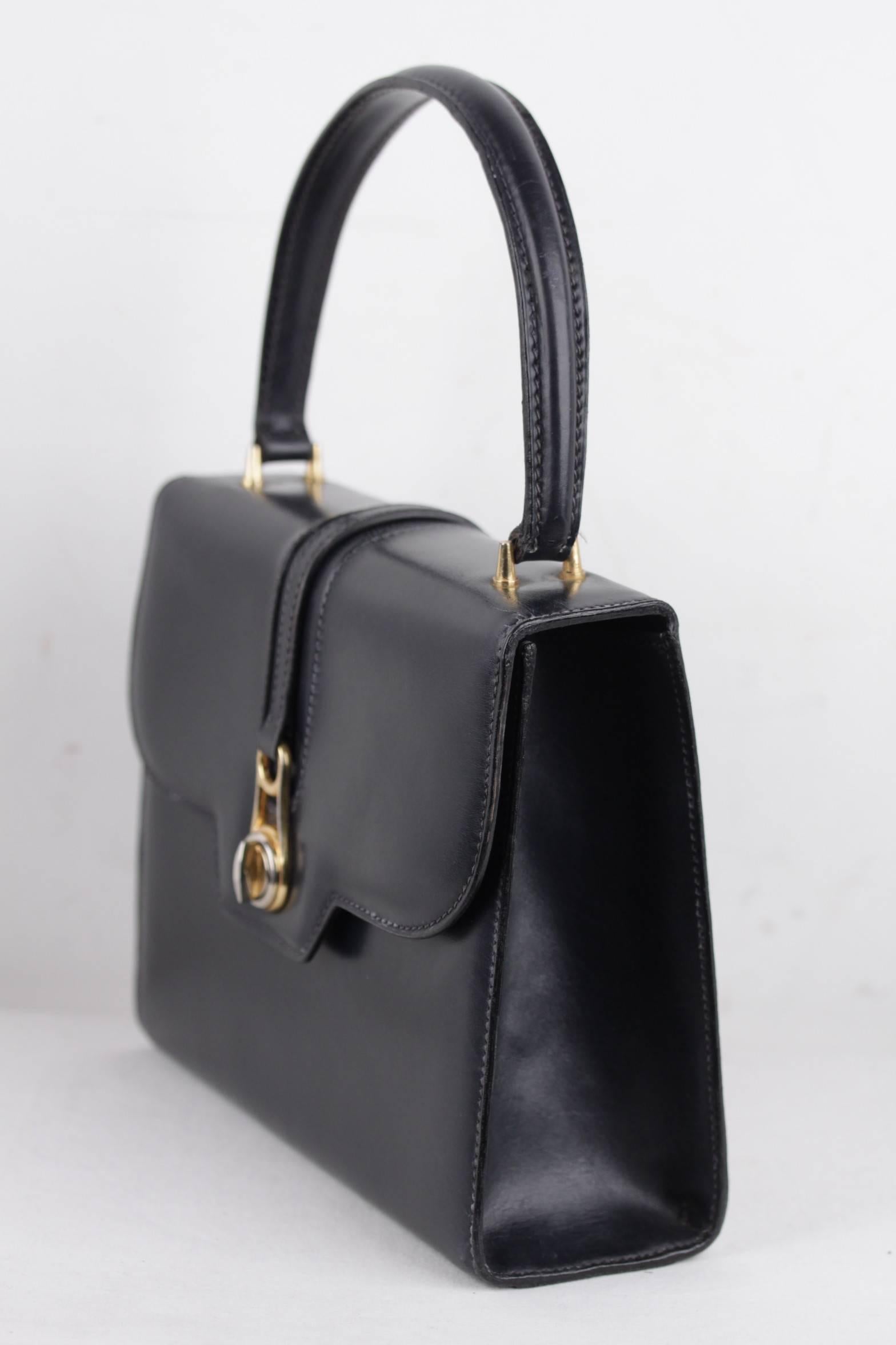 GUCCI Italienisch VINTAGE Marineblau Leder Tote HANDBAG Geldbörse TOP HANDLE BAG 1