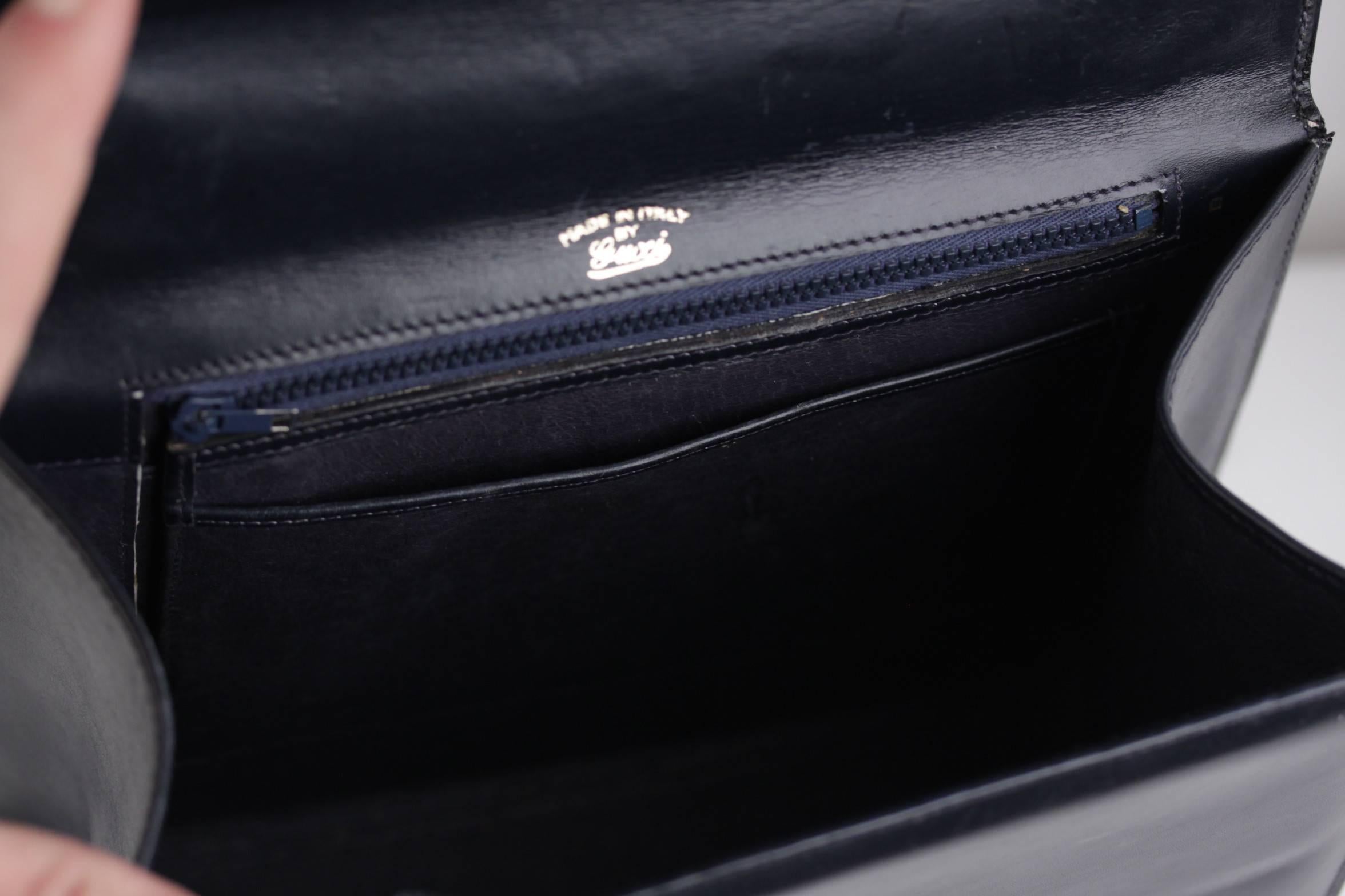 GUCCI Italienisch VINTAGE Marineblau Leder Tote HANDBAG Geldbörse TOP HANDLE BAG 5