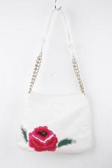 CHANEL White QUILTED Leather HANDBAG Purse TOTE w/ FLOWER Applique