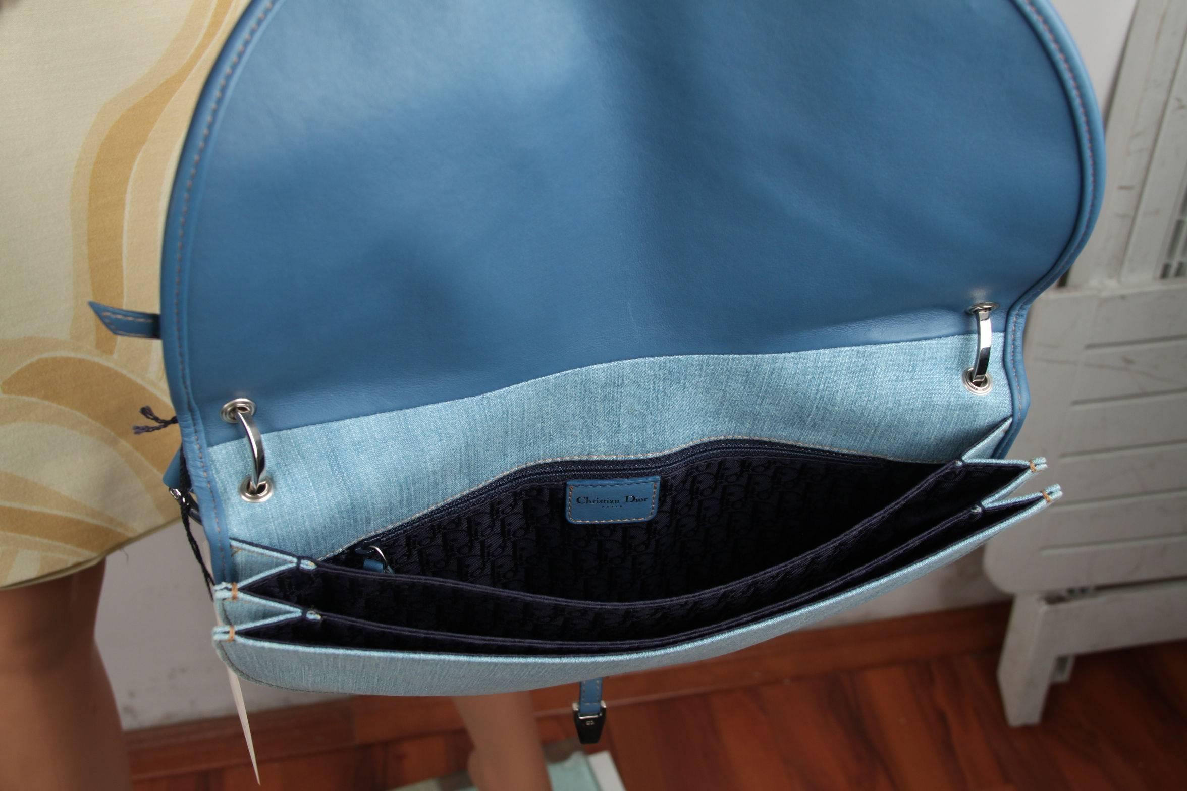 Women's CHRISTIAN DIOR Light Blue Denim LACED UP Corset ADMIT IT SHOULDER BAG 