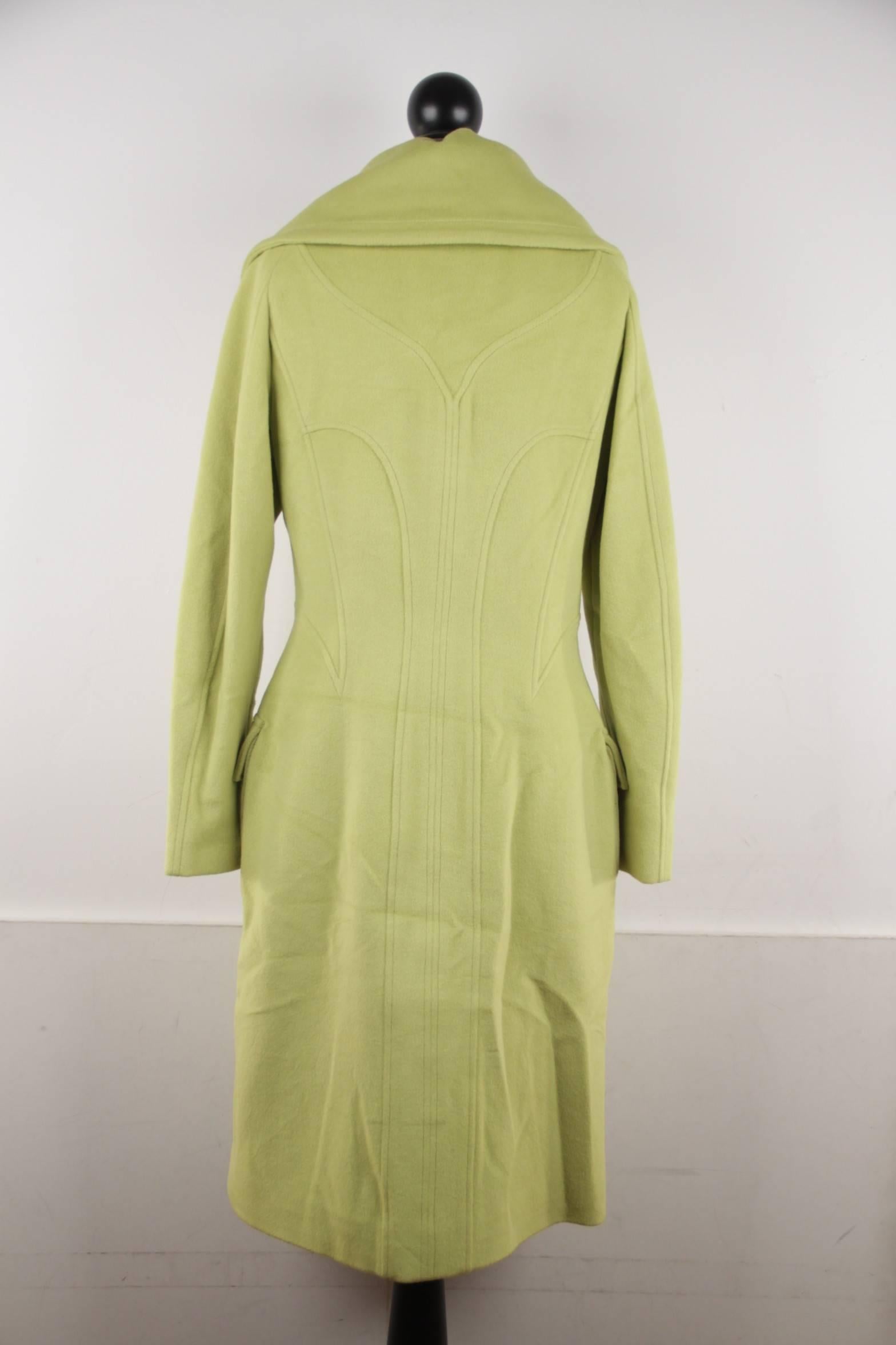 Women's VERSACE  Lime Green Wool Blend COAT Wide Lapels 2005 Fall Collection Sz 40 IT