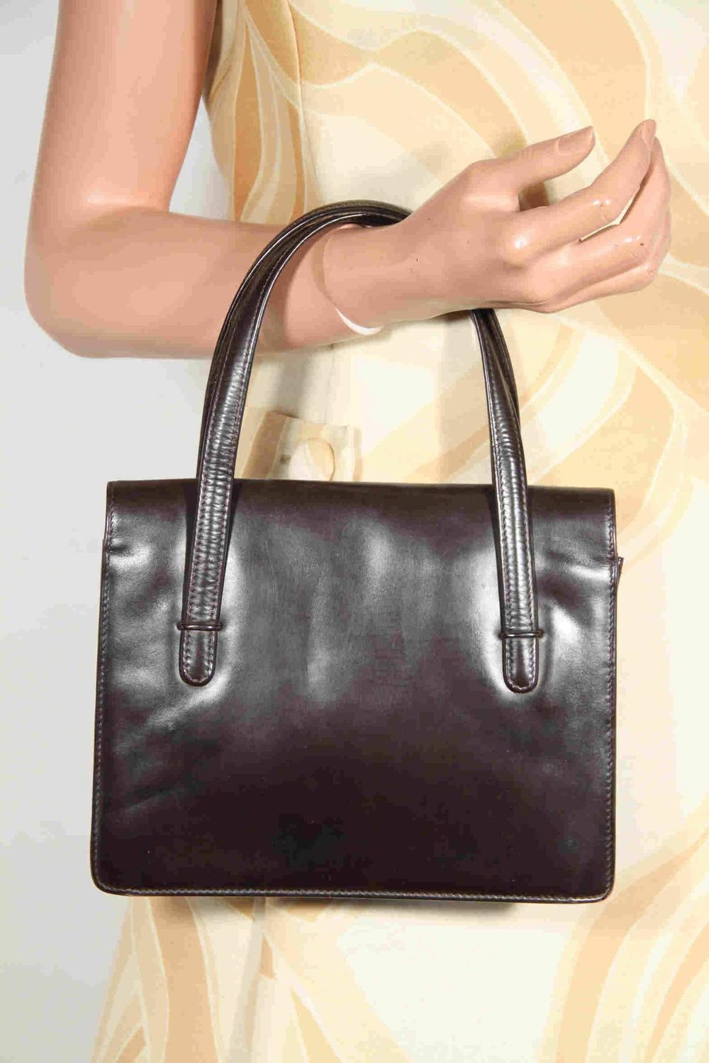 GUCCI Italian VINTAGE Brown Leather HANDBAG Tote PURSE w/ TIGER EYE Stones For Sale at 1stdibs