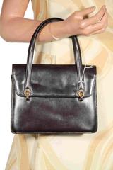 GUCCI Italian VINTAGE Brown Leather HANDBAG Tote PURSE w/ TIGER EYE Stones