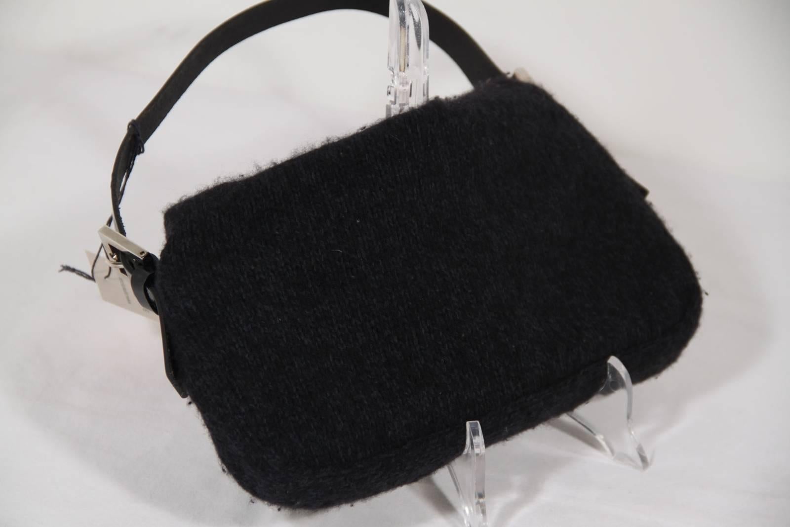 FENDI Italienisch Schwarz CASHMERE Knit BAGUETTE BAG Umhängetasche HANDBAG Geldbörse 2