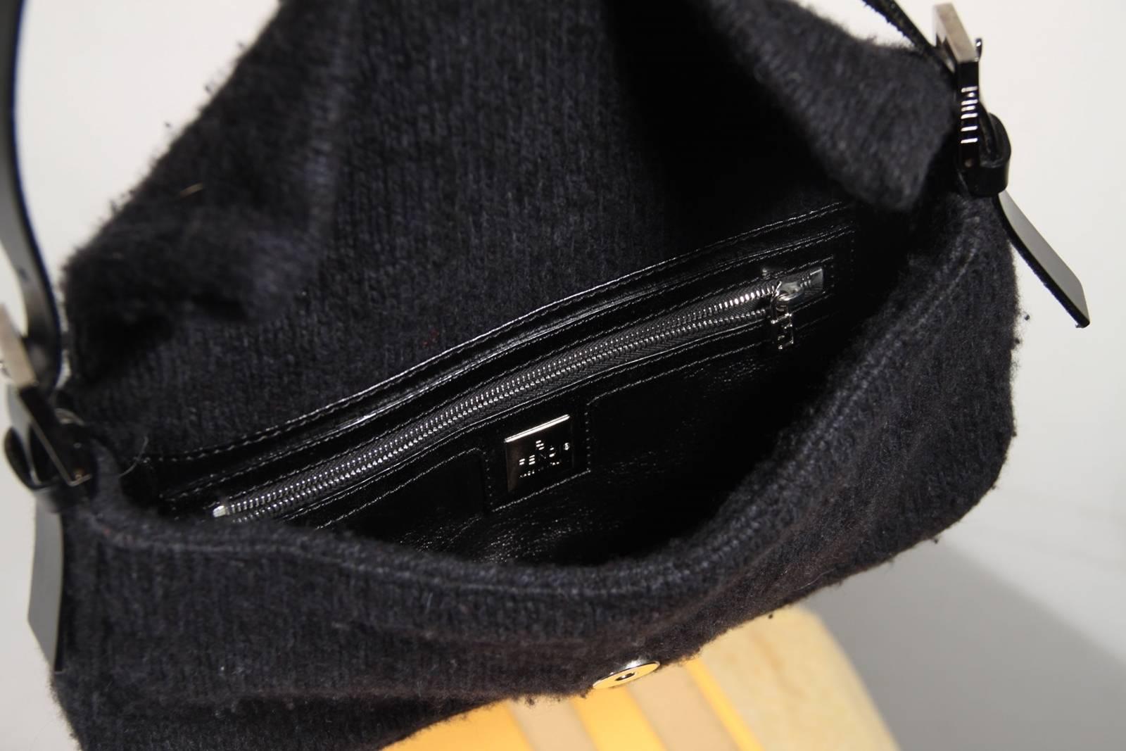 FENDI Italienisch Schwarz CASHMERE Knit BAGUETTE BAG Umhängetasche HANDBAG Geldbörse 3