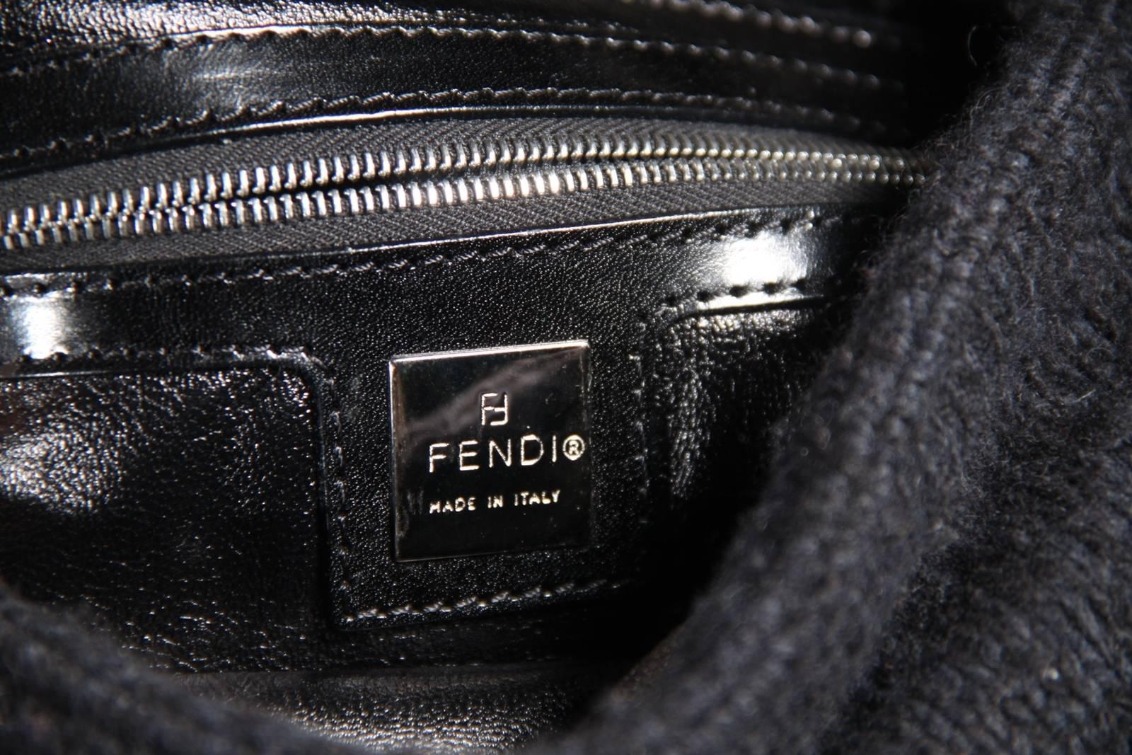 FENDI Italienisch Schwarz CASHMERE Knit BAGUETTE BAG Umhängetasche HANDBAG Geldbörse 4