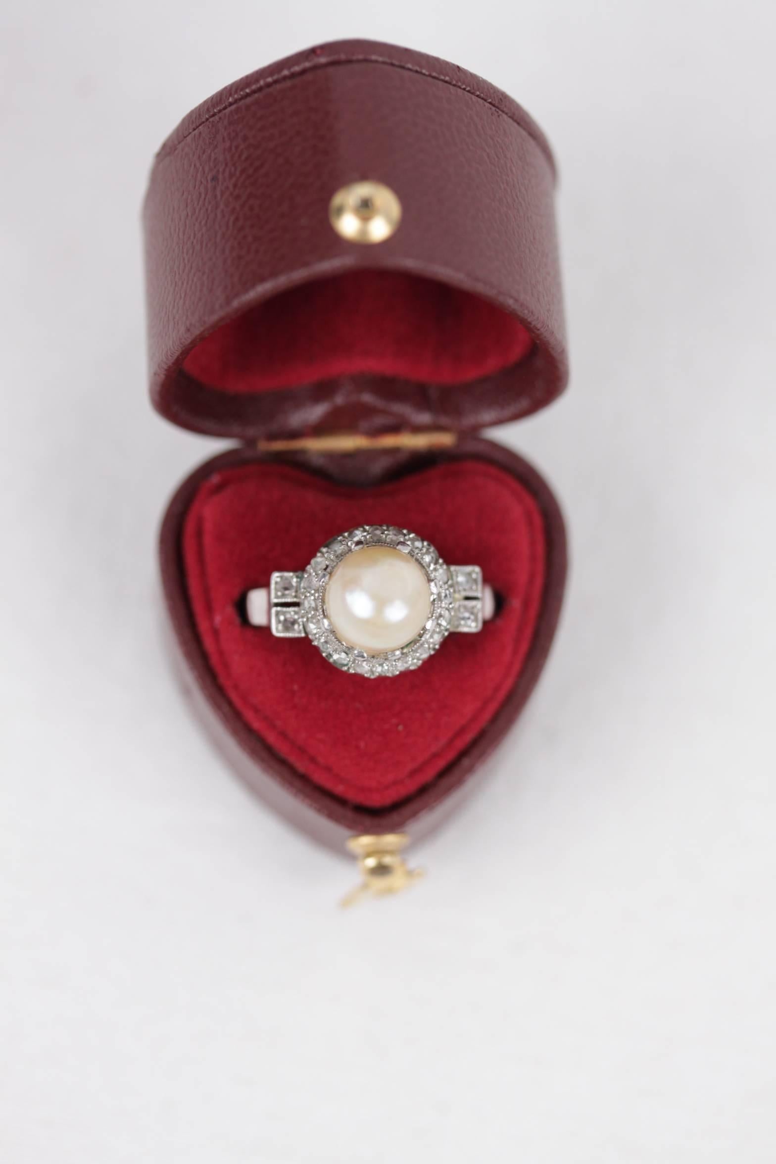 Vintage Italian Platinum Ring with Natural Pearl and Small Diamonds 6