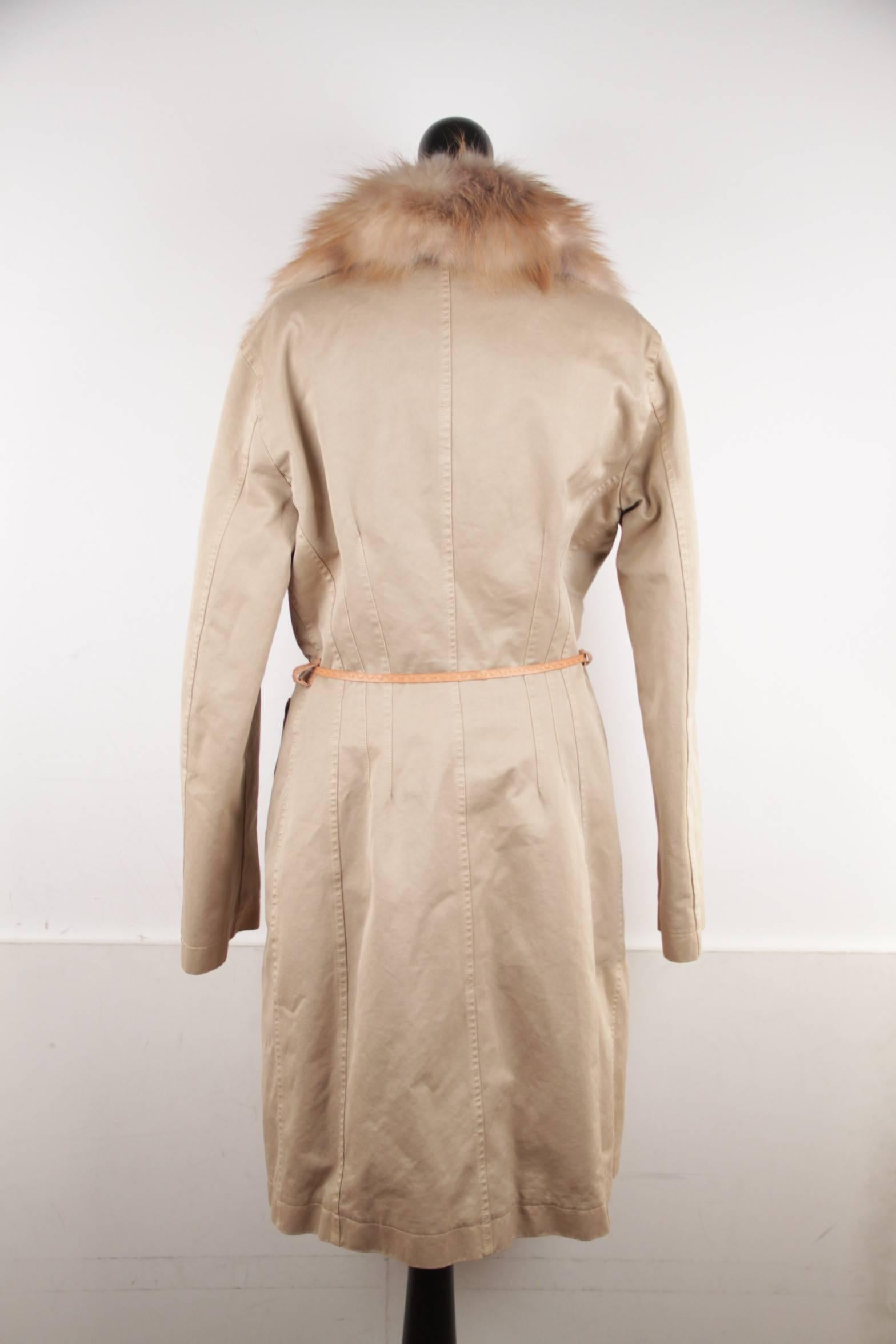 Ermanno Scervino Italian Beige Nylon Coat with Real Fox Fur Trim  2