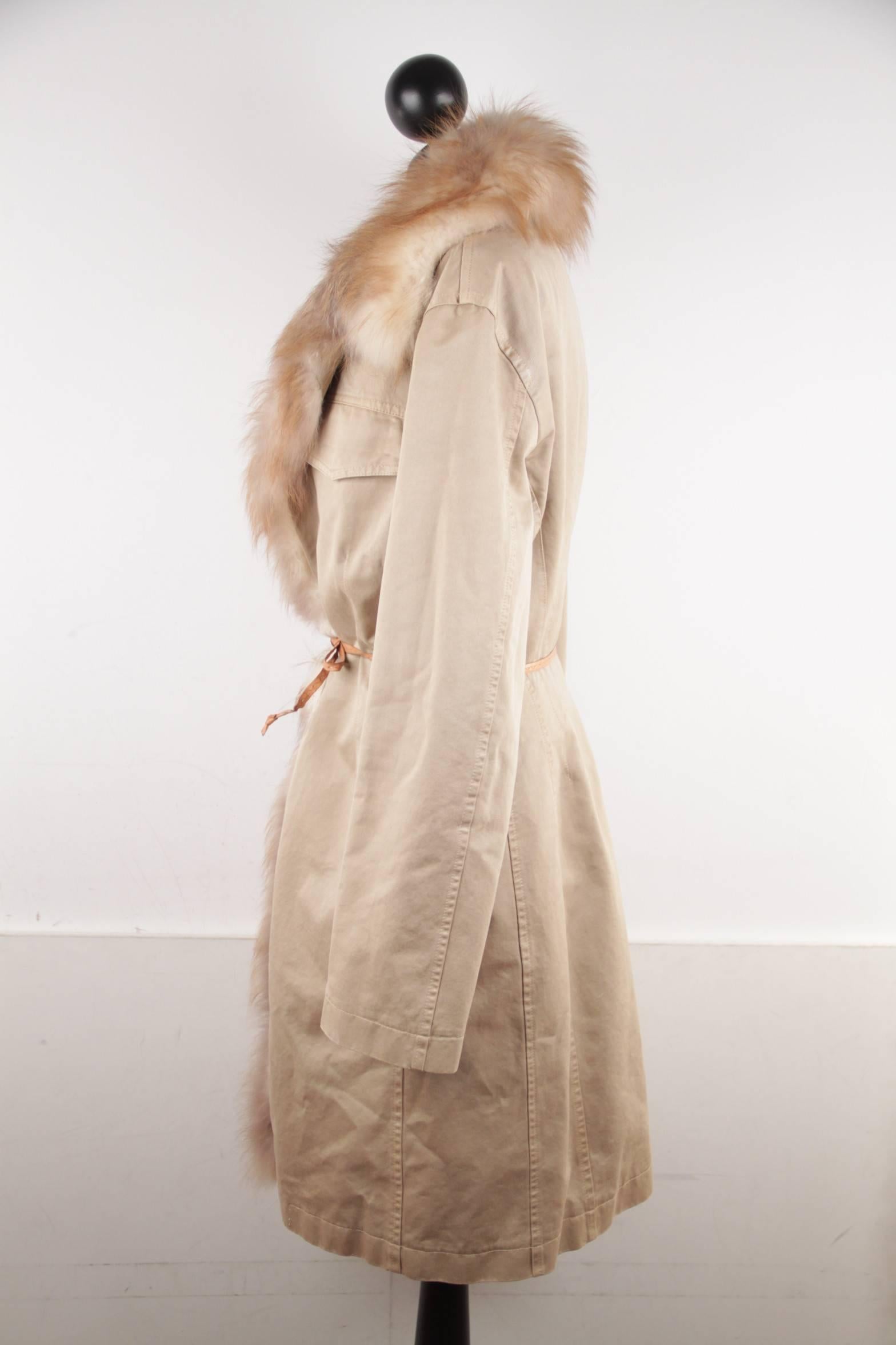 Women's Ermanno Scervino Italian Beige Nylon Coat with Real Fox Fur Trim 
