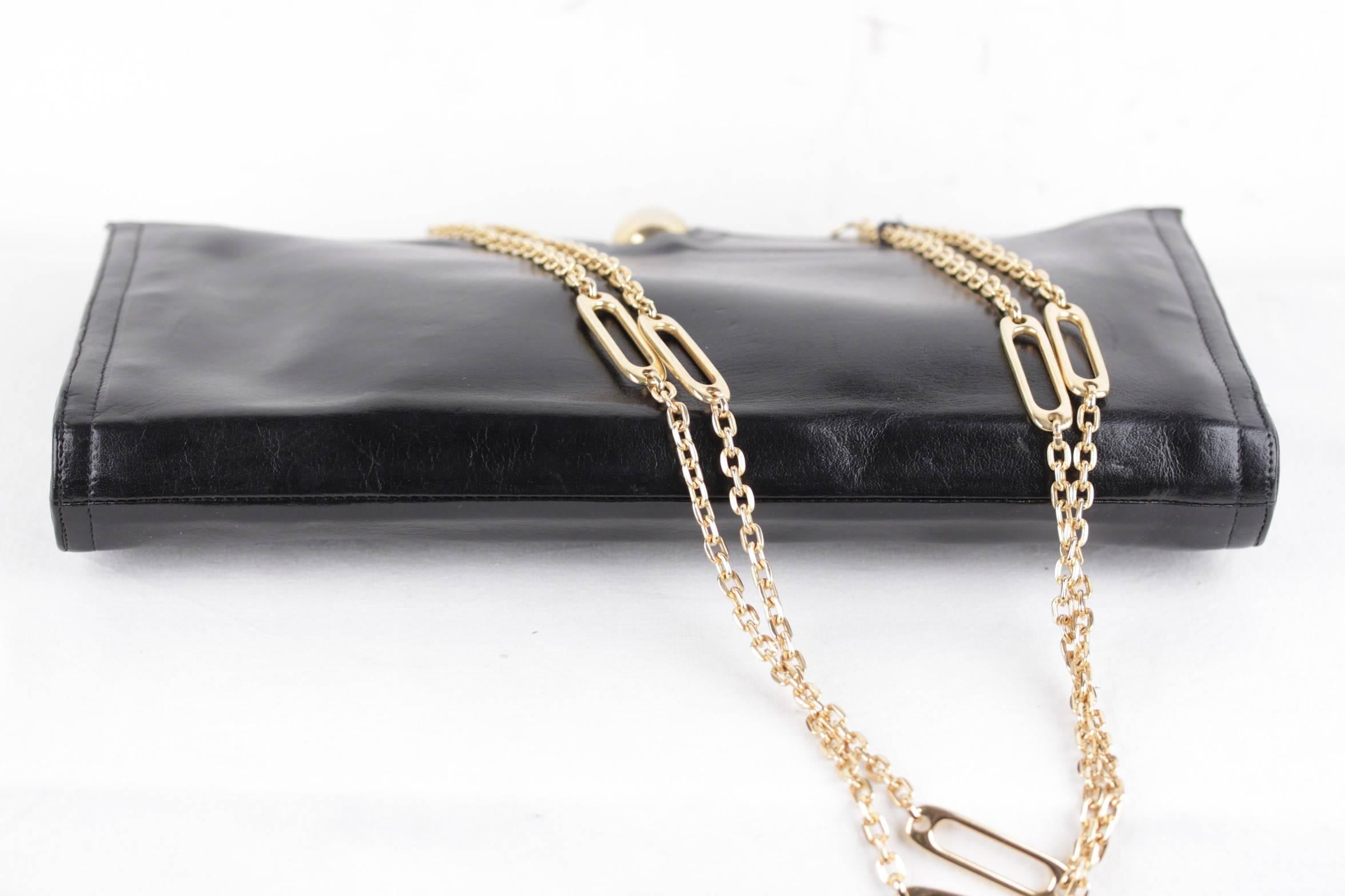 BOTTEGA VENETA Vintage Black Leather CLUTCH Handbag SHOULDER BAG Chain Strap 1
