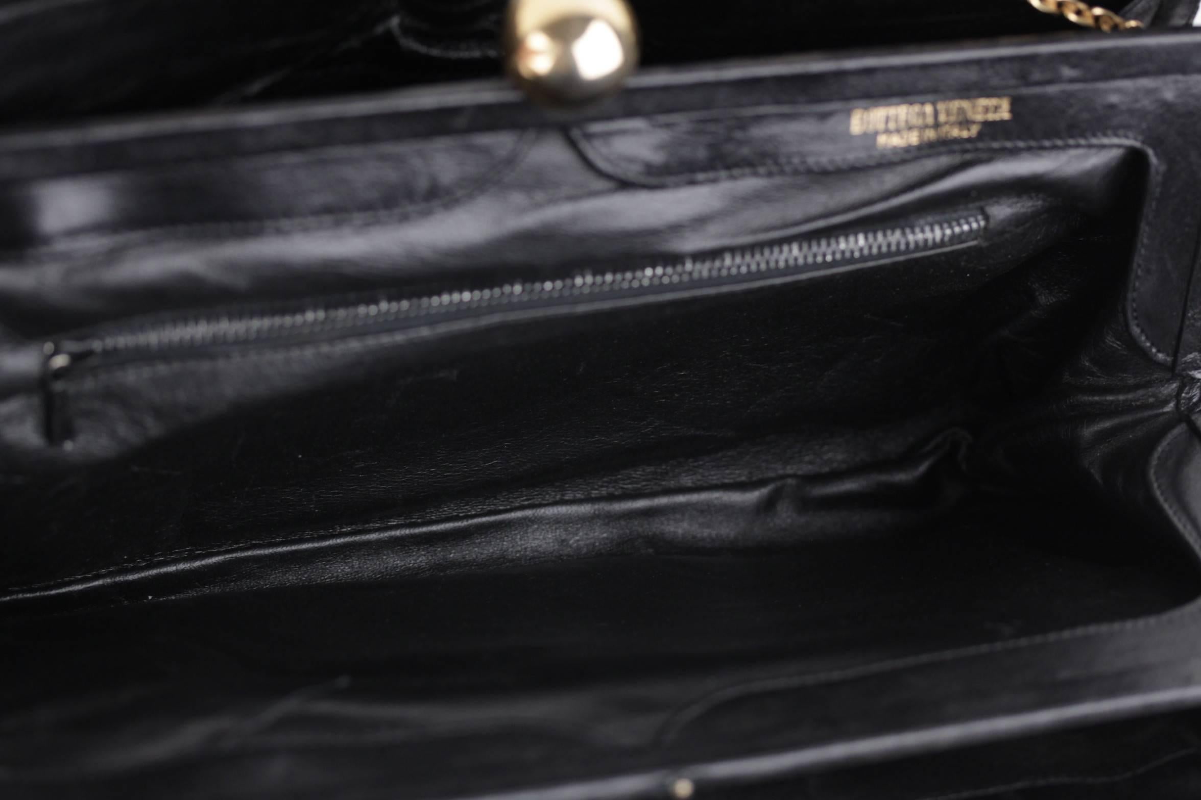 BOTTEGA VENETA Vintage Black Leather CLUTCH Handbag SHOULDER BAG Chain Strap 2