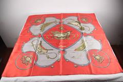 HERMES PARIS Vintage Red Silk SCARF Philippe Ledoux SPRINGS 1974 w/BOX