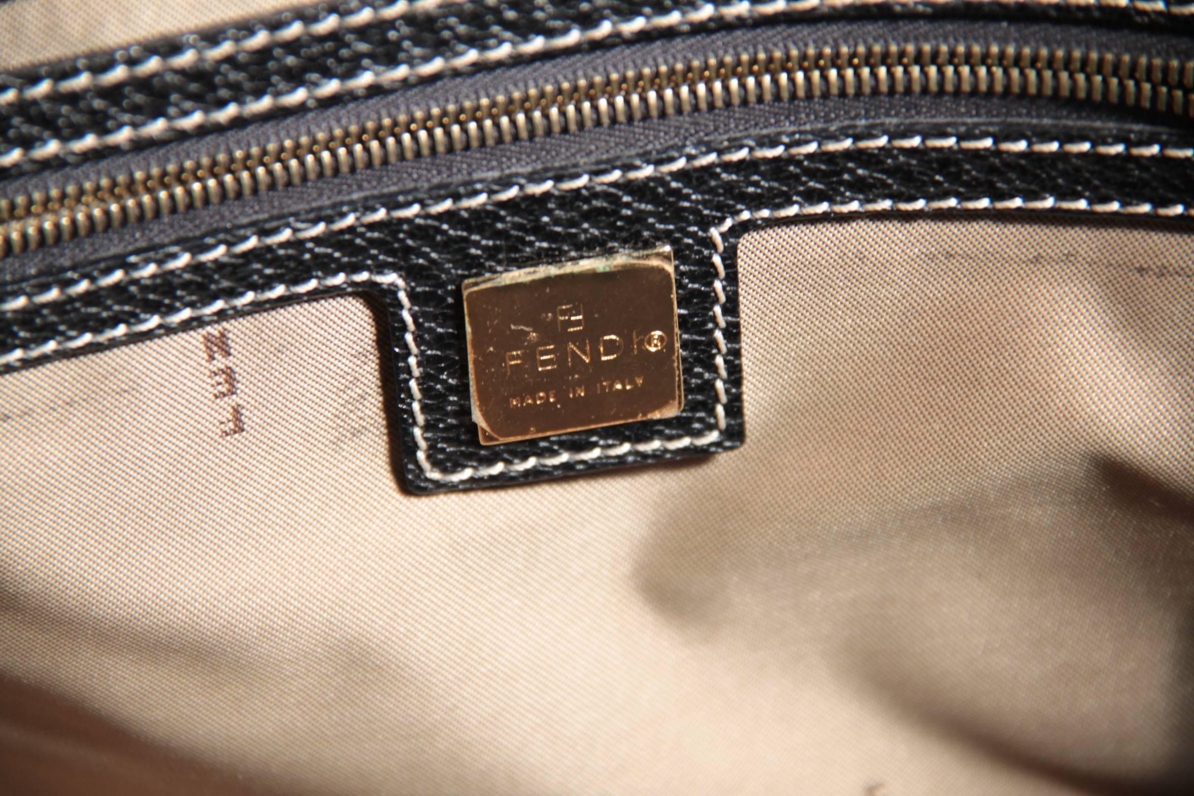 Women's FENDI Italian STRAW & Black Leather STUDDED LARGE TOTE Handbag SATCHEL