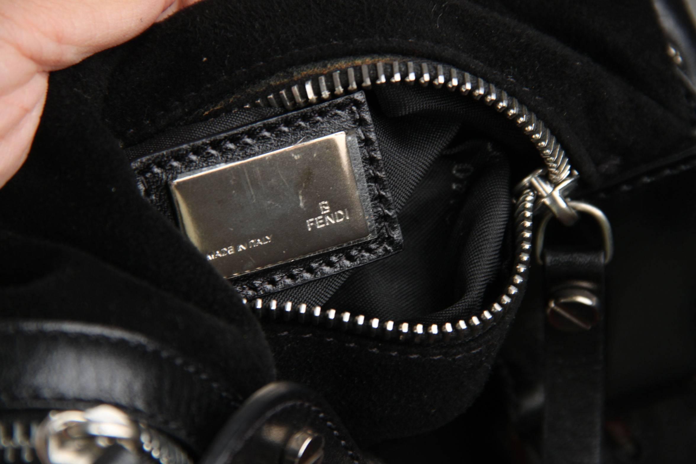 FENDI Italian Black Suede OYSTER BAG Shoulder Bag HOBO Purse w/ STUDS FM 2