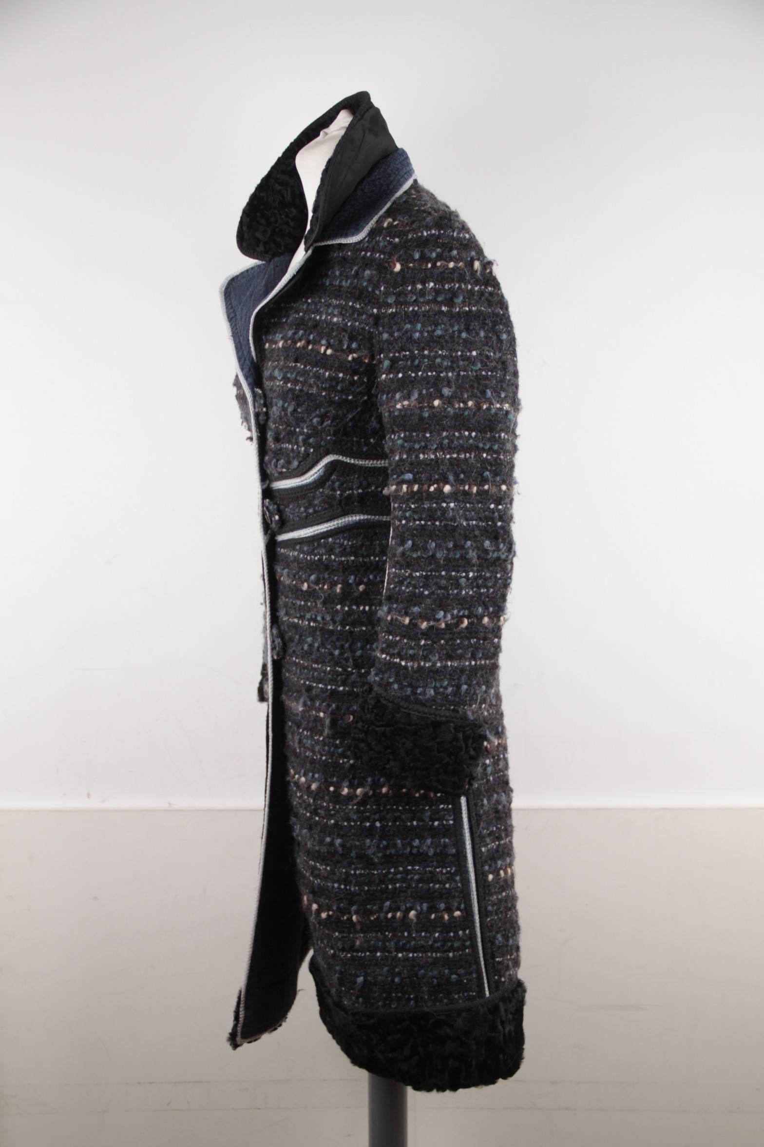 Women's ERMANNO SCERVINO Blue BOUCLE Wool Blend COAT w/ ASTRAKHAN Fur Inserts SZ 40
