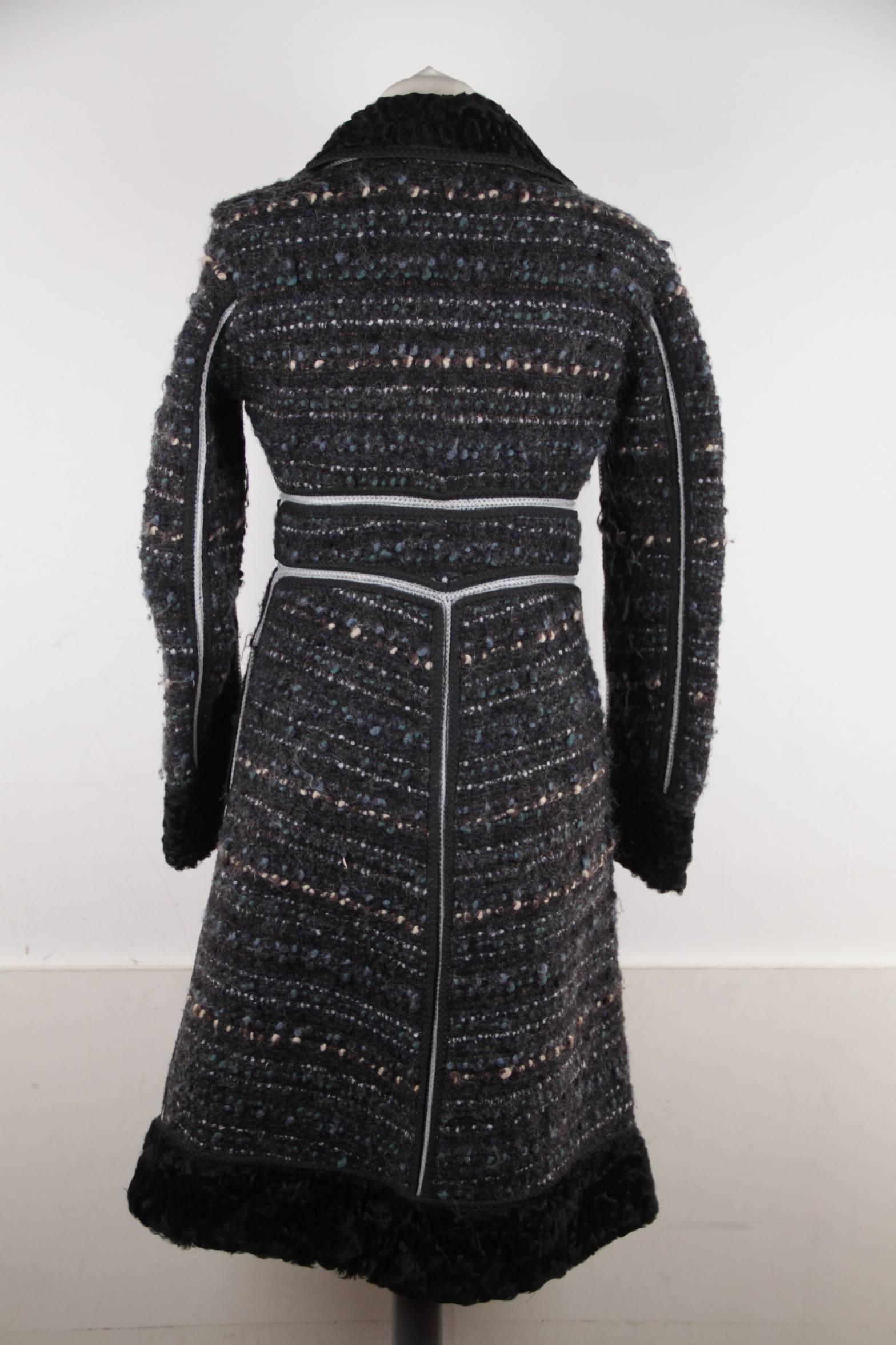 ERMANNO SCERVINO Blue BOUCLE Wool Blend COAT w/ ASTRAKHAN Fur Inserts SZ 40 In Good Condition In Rome, Rome