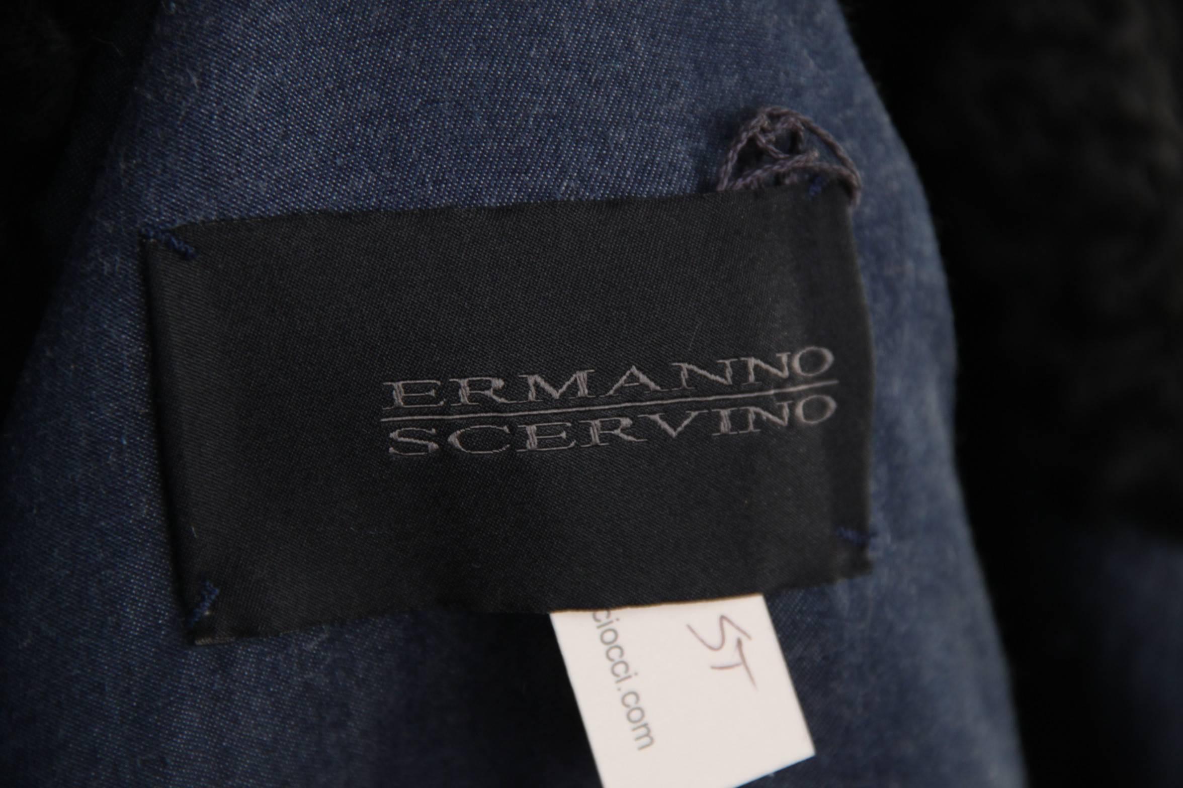ERMANNO SCERVINO Blue BOUCLE Wool Blend COAT w/ ASTRAKHAN Fur Inserts SZ 40 2