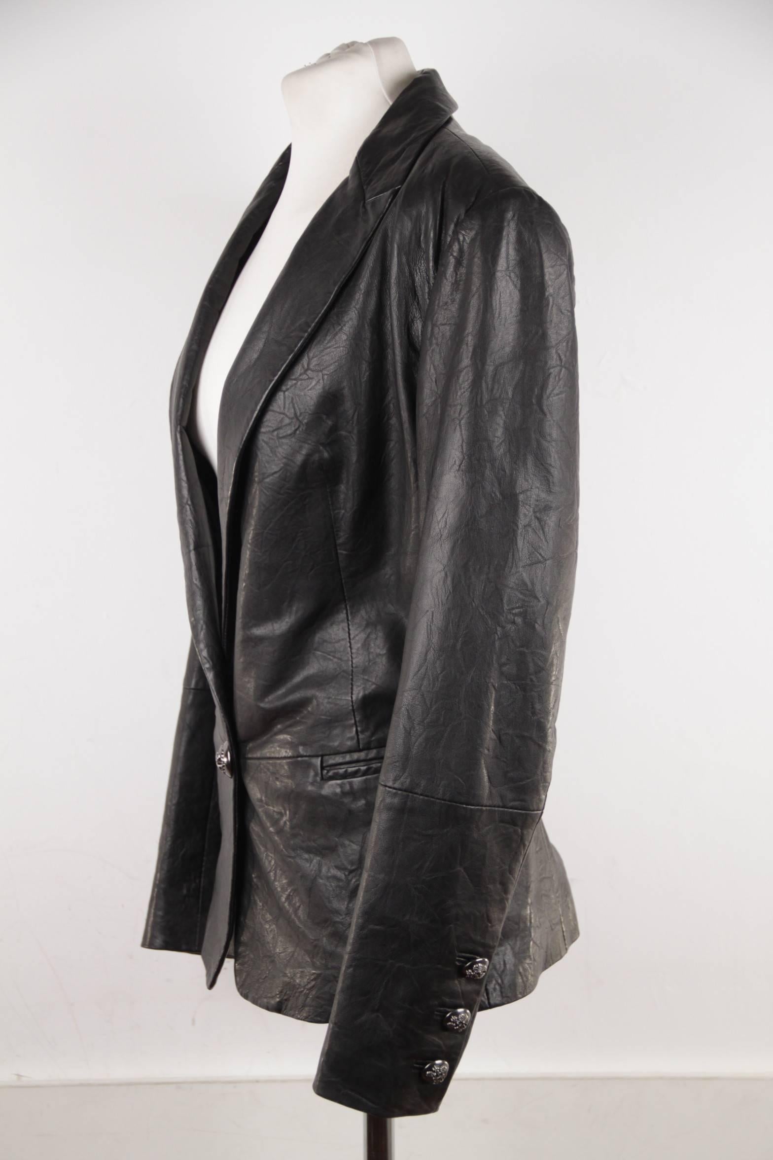 FAITH CONNEXION Black Crease Effect LEATHER BLAZER Jacket SIZE S  In Good Condition In Rome, Rome