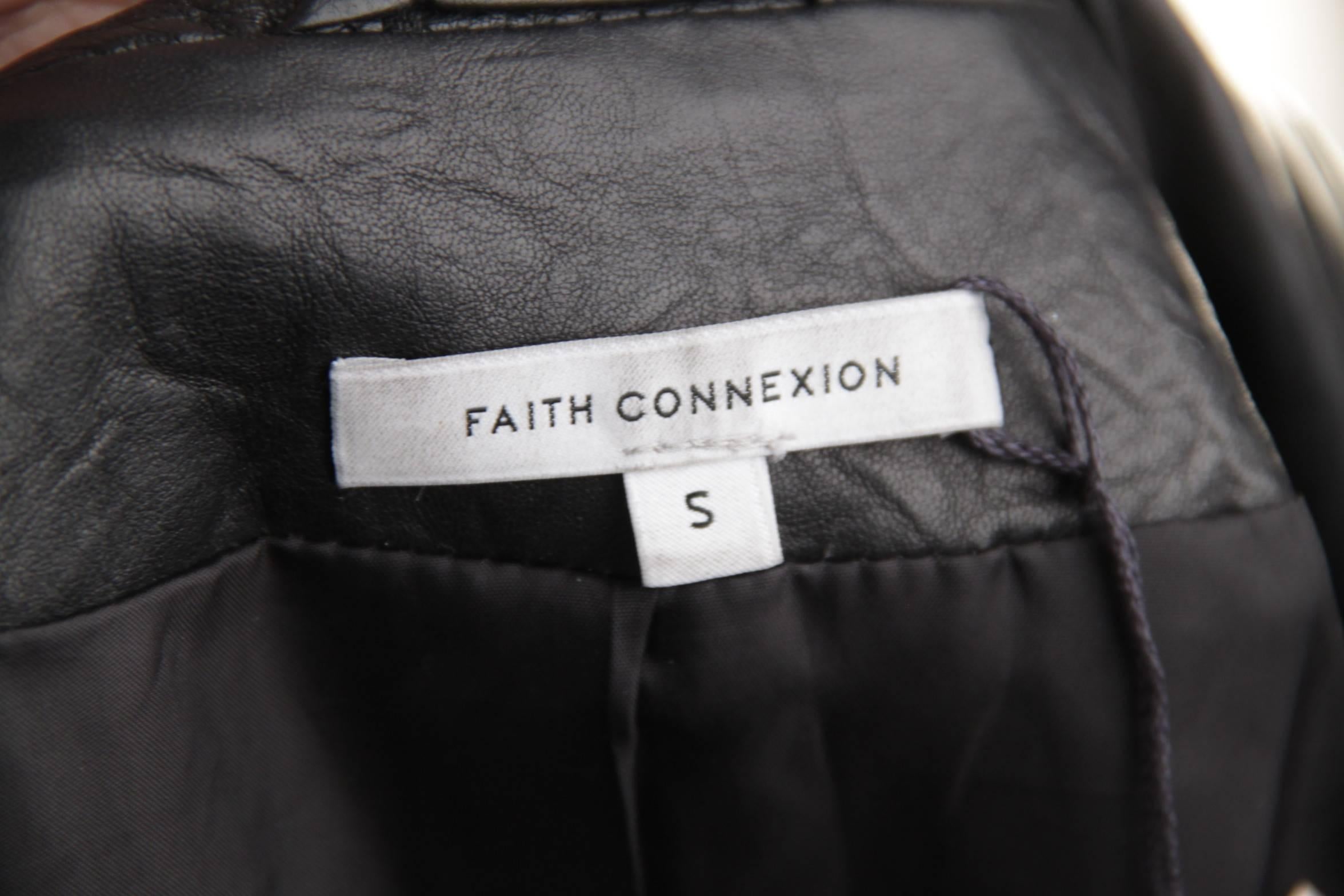 FAITH CONNEXION Black Crease Effect LEATHER BLAZER Jacket SIZE S  2