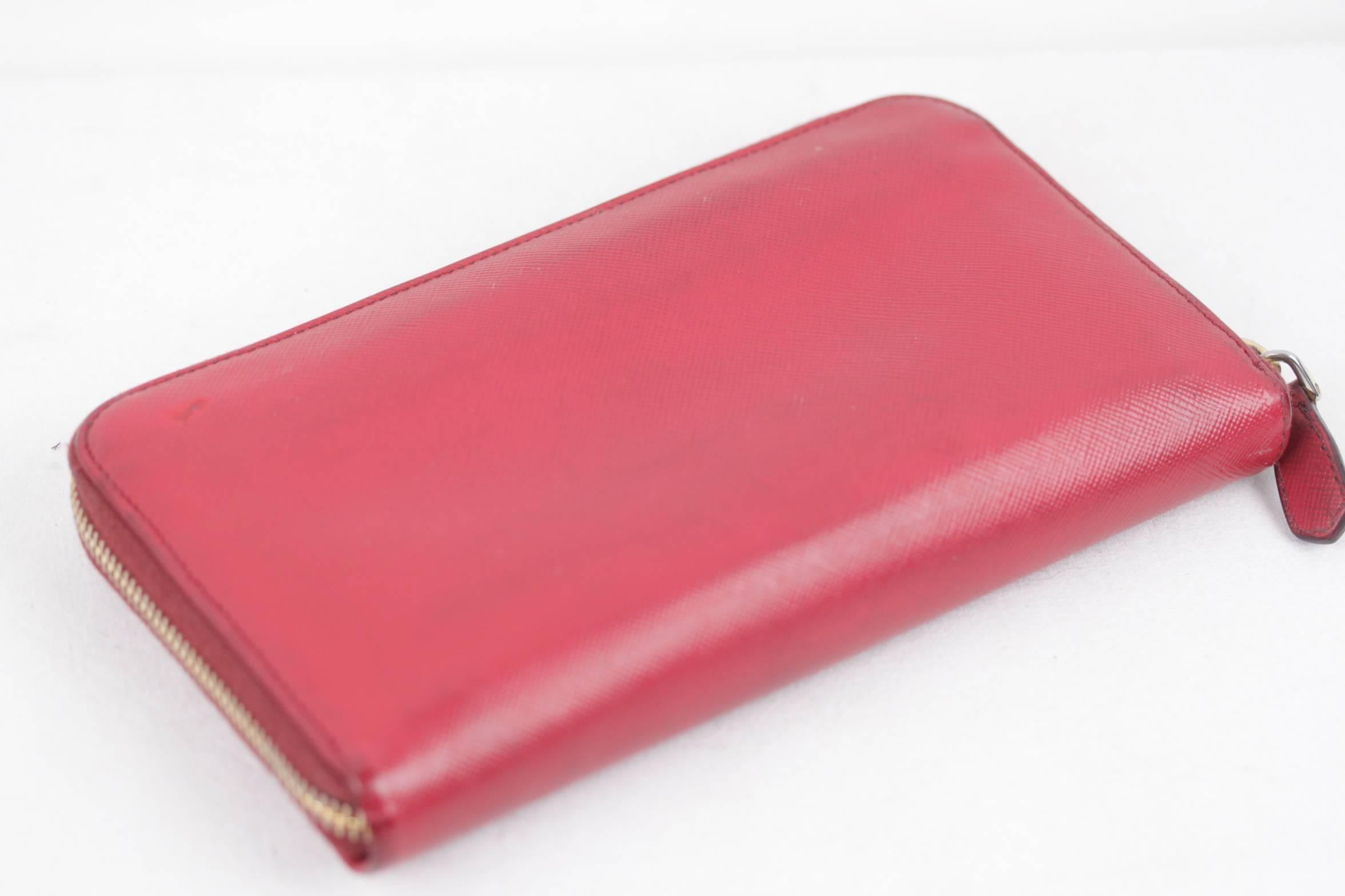 Women's Prada Italian Red Saffiano Leather Continental Zip Wallet Coin Purse 