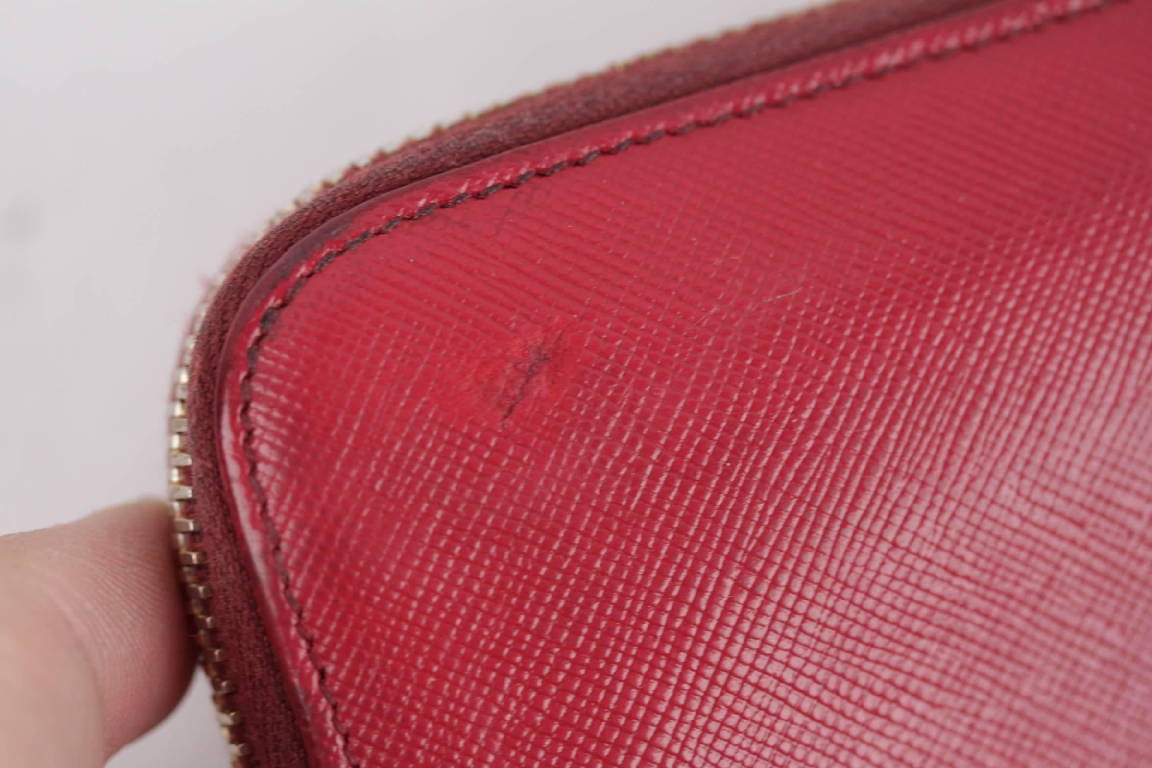 Prada Italian Red Saffiano Leather Continental Zip Wallet Coin Purse  1